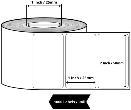 True-Ally 2" x 1" Direct Thermal Barcode Labels Roll (50mm x 25mm) – 1000 White Self-Adhesive Stickers for Shipping, Packaging & Retail – Compatible with Thermal Printers