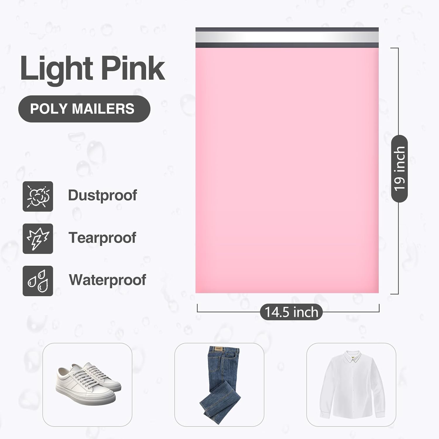 UCGOU Poly Mailers 14.5x19 Inch Light Pink 100 Pack #7 Large Shipping Bags – Strong Self-Sealing Adhesive, Waterproof & Tear-Proof Mailing Envelopes for Clothing, Boutique Packaging & E-commerce
