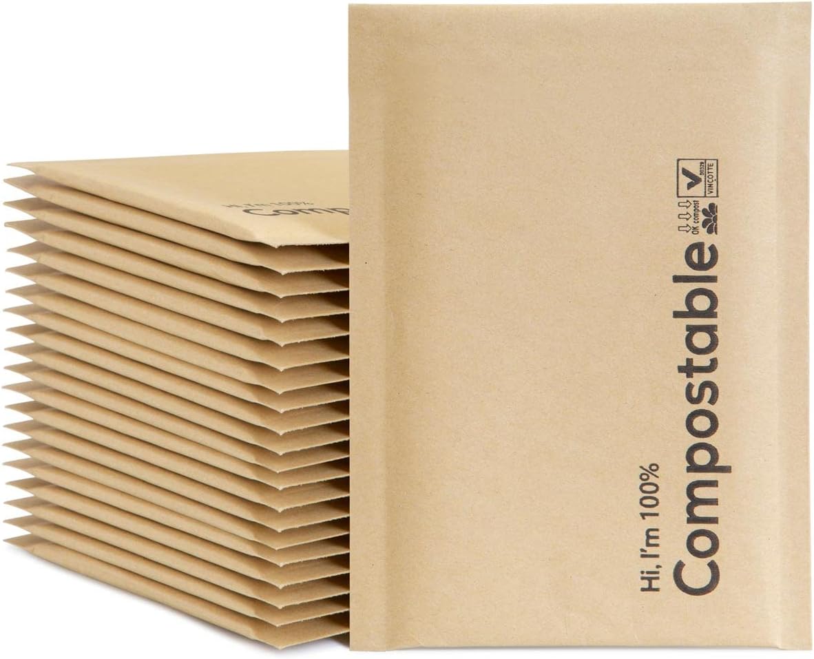 KTOB 6x10 Biodegradable Bubble Mailers #0 – 25 Pack Eco-Friendly Kraft Brown Padded Envelopes, Compostable Self-Seal Shipping Bags for Small Business Packaging