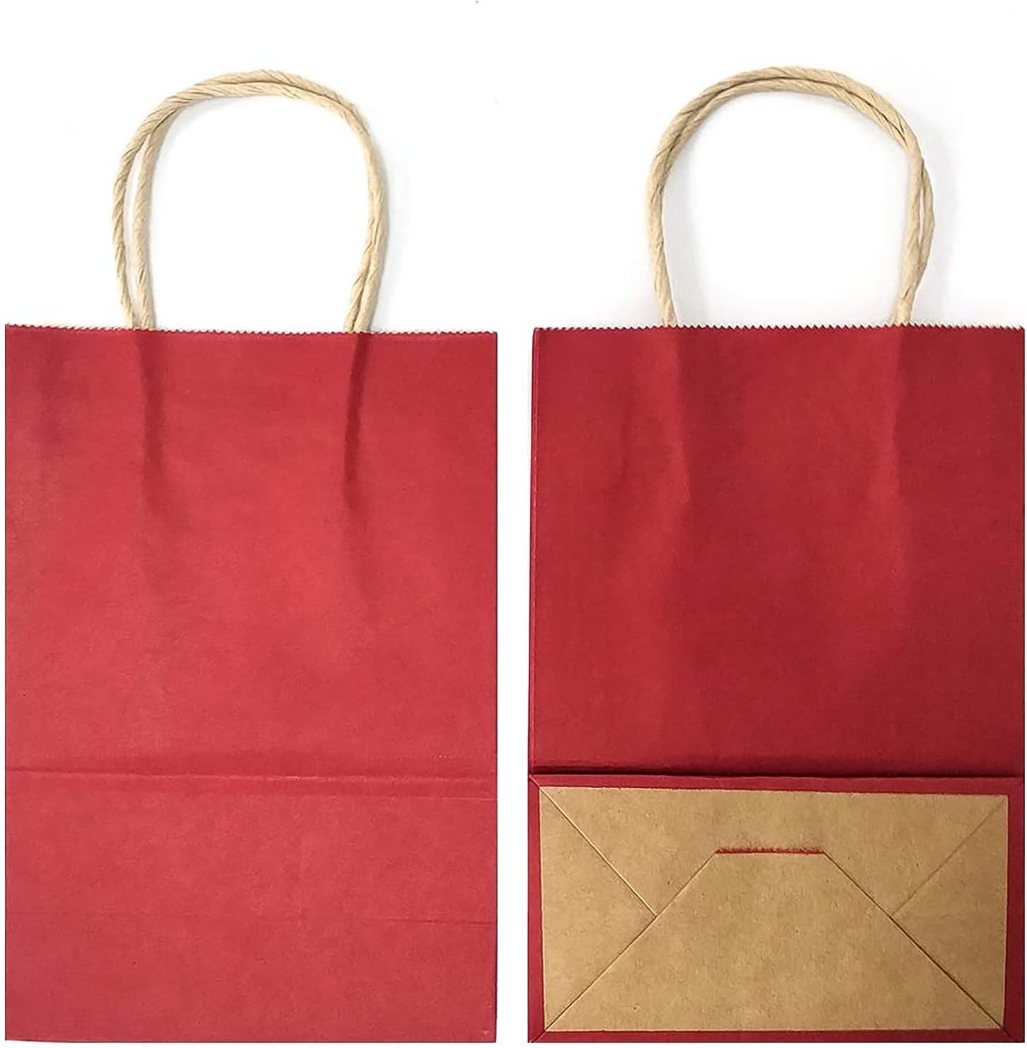 SHOWAY 12PCS Red Kraft Paper Gift Bags with Handles – Eco-Friendly Reusable Shopping Bags, 21x15x8 cm Bulk Retail Party Favor Bags