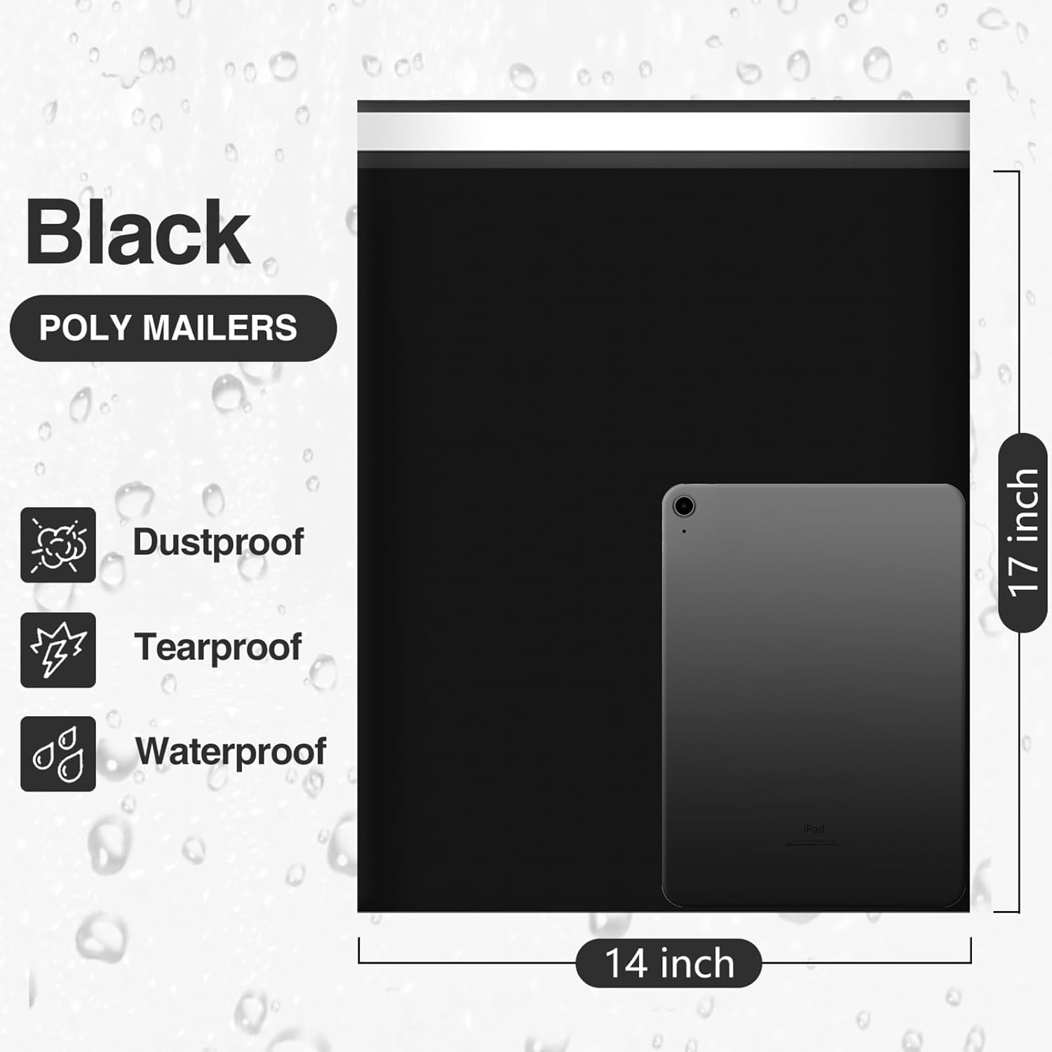 UCGOU 14x17 Inch Black Poly Mailers (100 Pack) – Large Self-Sealing Shipping Bags for Clothing, Waterproof & Tear-Proof Mailing Envelopes for E-Commerce Packaging