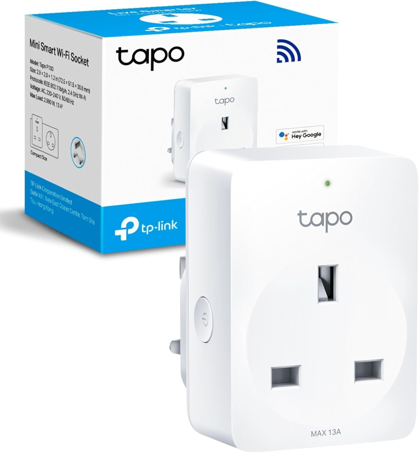 TP-Link Tapo P100 Smart Wi-Fi Plug, Works with Amazon Alexa & Google Home, Wireless Remote Control Socket, Device Sharing, No Hub Required, Energy Efficient Smart Outlet