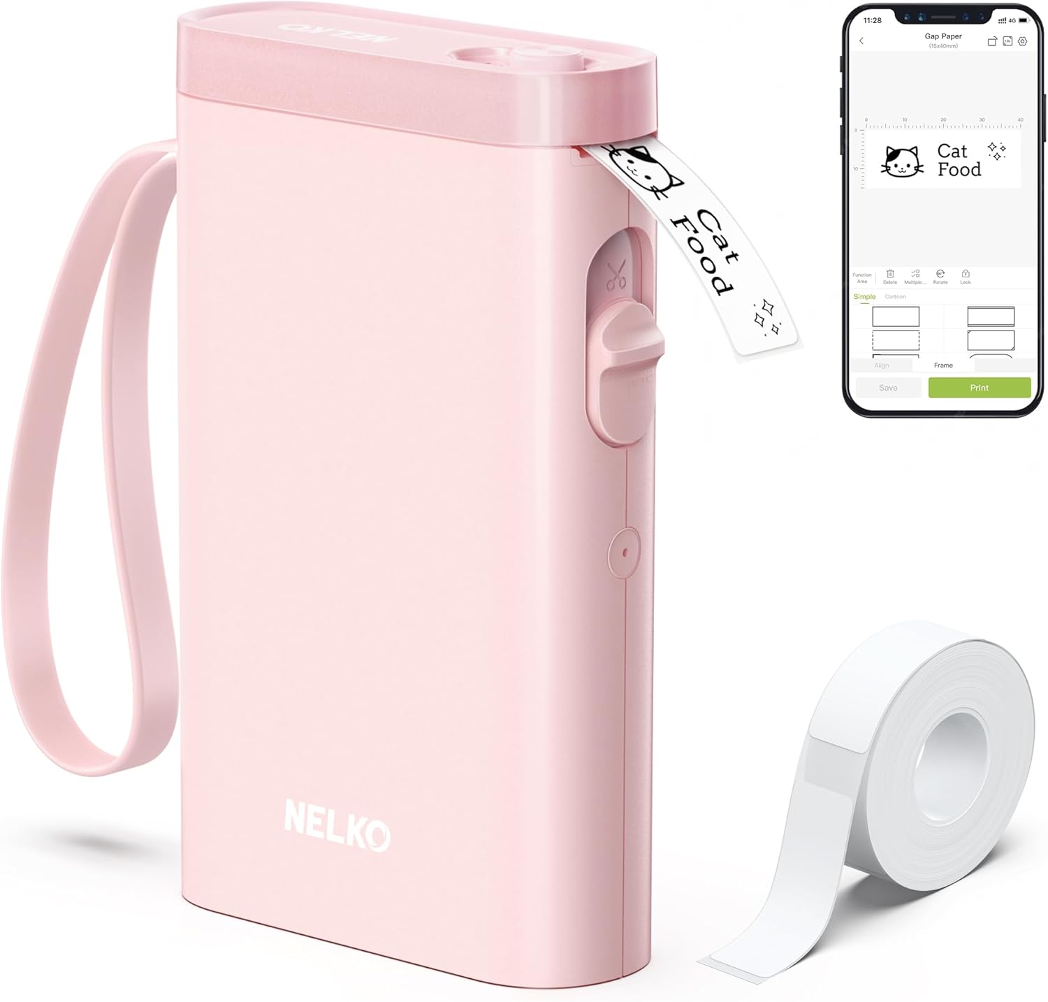 Nelko P21 Bluetooth Label Printer – Portable Wireless Mini Label Maker for iOS & Android, Self-Adhesive Thermal Printing Machine for Home, Office & Organization – Pink