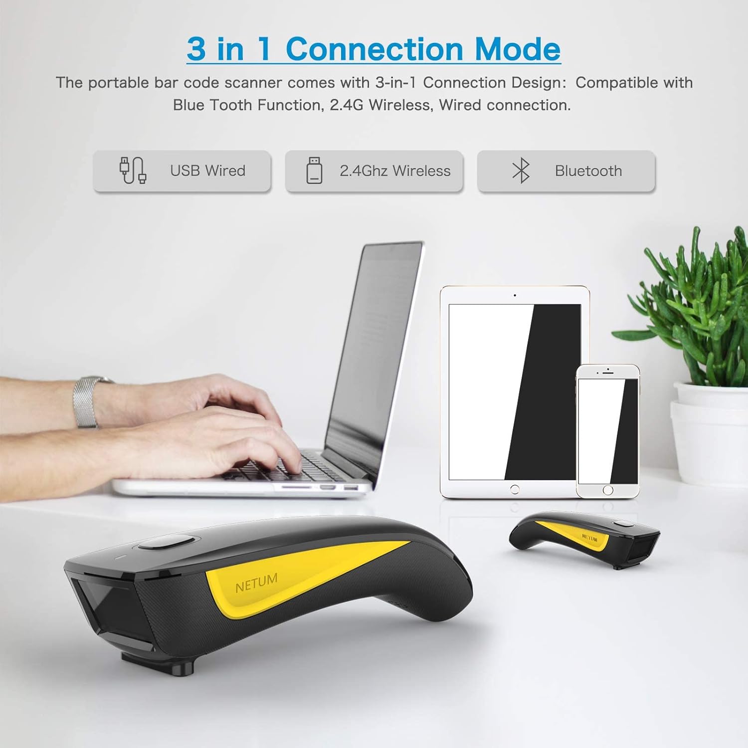 NETUM C750 Mini Bluetooth QR & Barcode Scanner – Portable 1D/2D Wireless Scanner, USB & 2.4G Cordless, Compatible with iPhone, iPad, Android, PC POS System for Inventory Management
