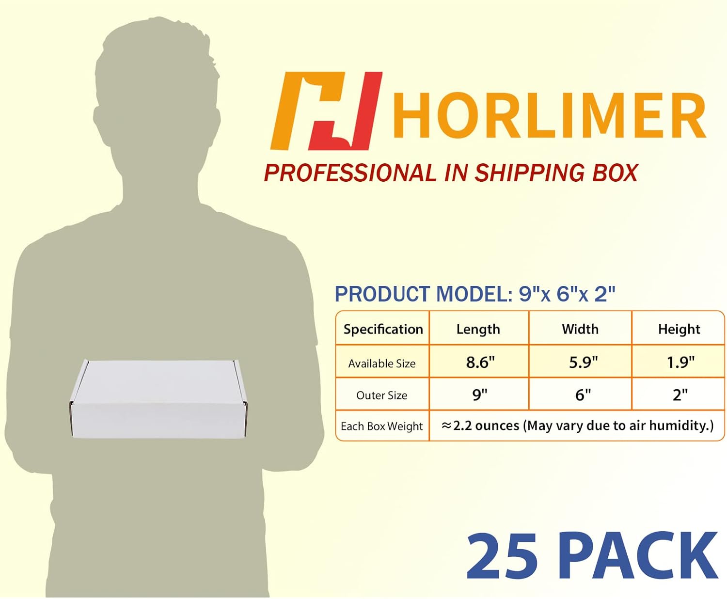 HORLIMER 9x6x2 Inch Shipping Boxes (25 Pack) – White Corrugated Cardboard Literature Mailers, Durable Packing Boxes for Small Business, E-commerce & Gift Packaging
