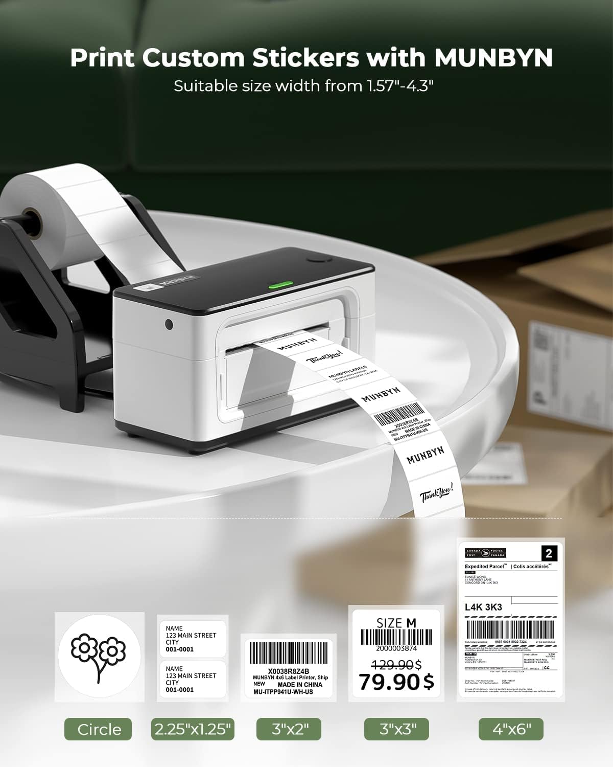 MUNBYN Thermal Label Printer Wireless – High-Speed 4x6 Shipping Label Printer for Shopify, Amazon, eBay, Etsy | Bluetooth & USB Portable Barcode Printer (White).