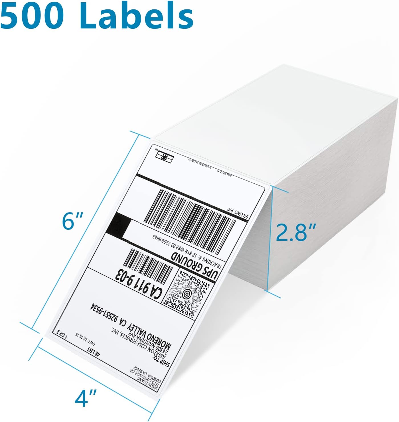 JADENS 4x6 Thermal Shipping Labels – 500 Perforated Fan-Fold Labels, Commercial Grade, Compatible with Rollo, Zebra, Brother Printers (Not for Dymo)