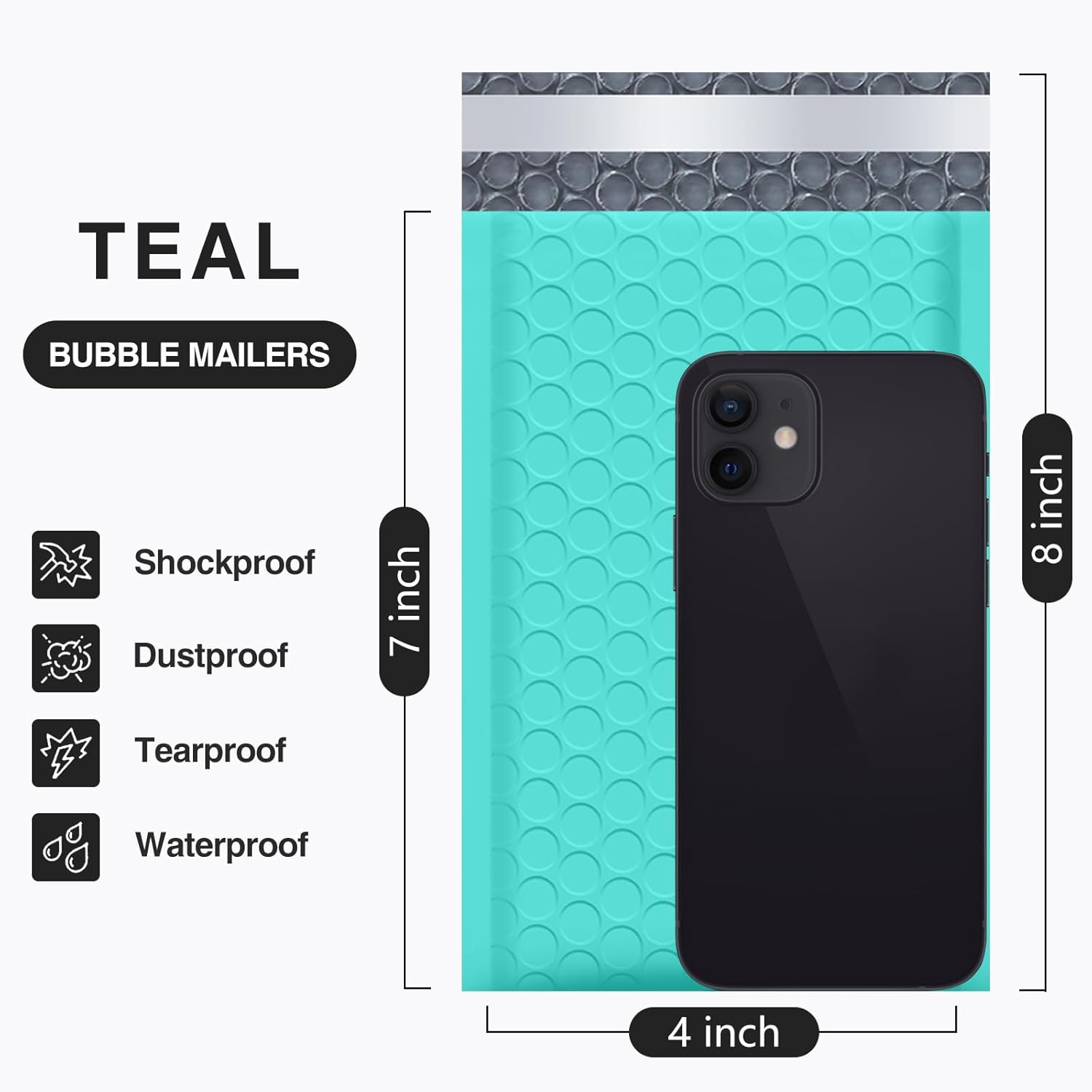 UCGOU 4x8 Inch Teal Poly Bubble Mailers 50 Pack | Self-Seal Padded Shipping Envelopes | Waterproof, Tear-Resistant Small Mailing Bags for Jewelry, Cosmetics & Small Business Packaging