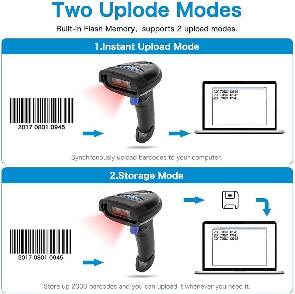 NETUM NT-1228BC CCD 1D Barcode Scanner – Bluetooth, 2.4GHz Wireless & USB Wired Barcode Reader for POS, Retail & Inventory Management