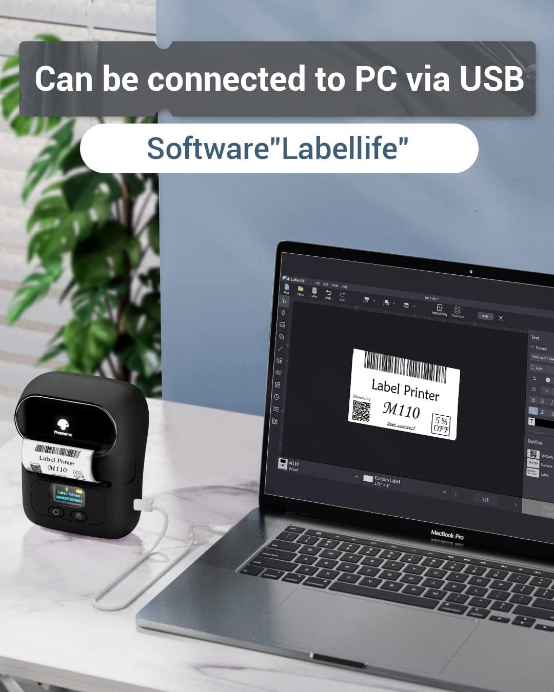 Phomemo M110 Portable Bluetooth Label Maker – Thermal Sticker & Barcode Printer for Retail, Clothing, Jewelry & Shipping | Supports Arabic & English | iOS & Android Compatible