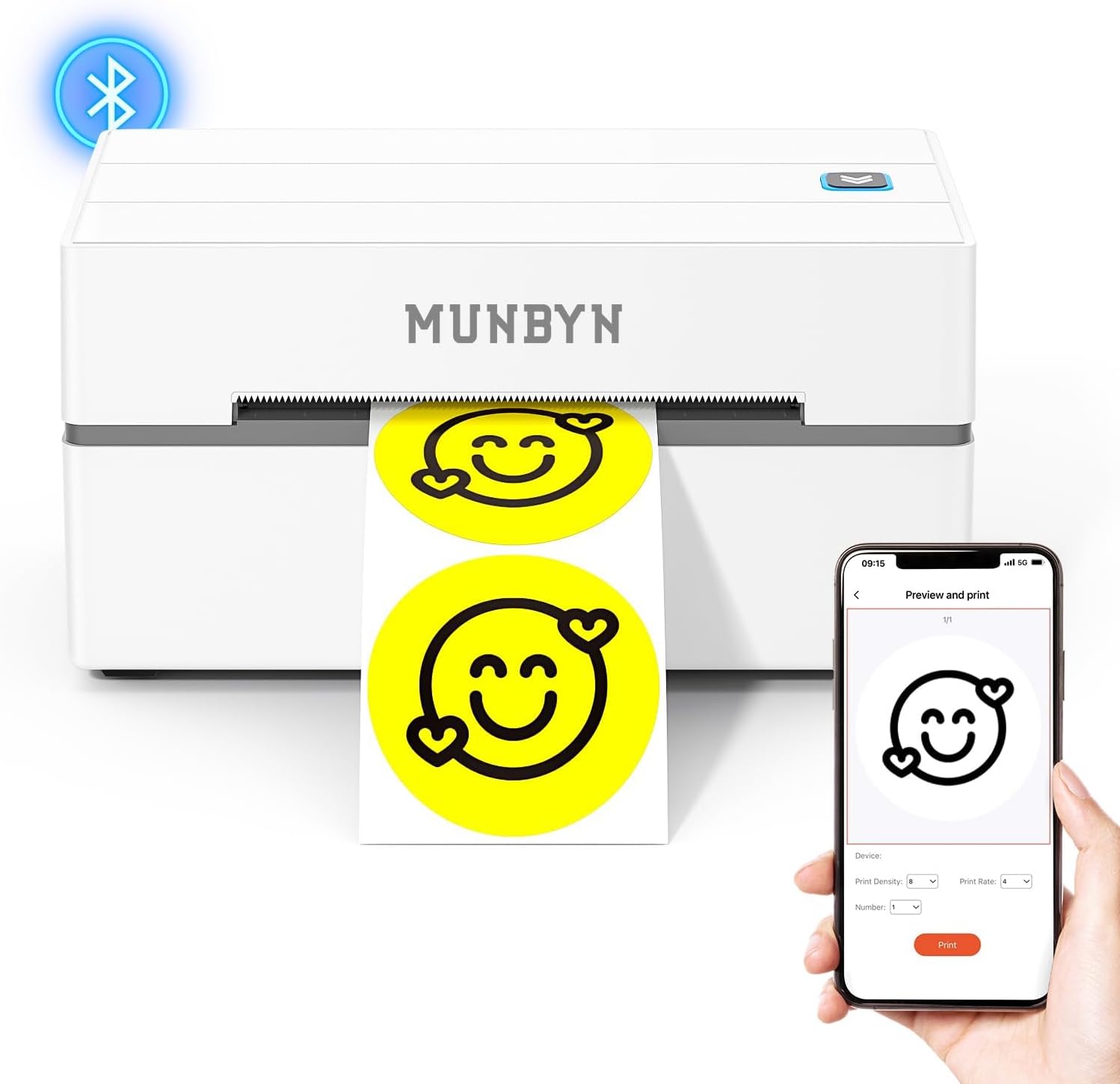MUNBYN Bluetooth Thermal Label Printer 130B – 4x6 Wireless Shipping Label Printer for Small Business, Compatible with iPhone, Android, iPad, Windows, macOS & Chrome for Etsy, eBay, USPS