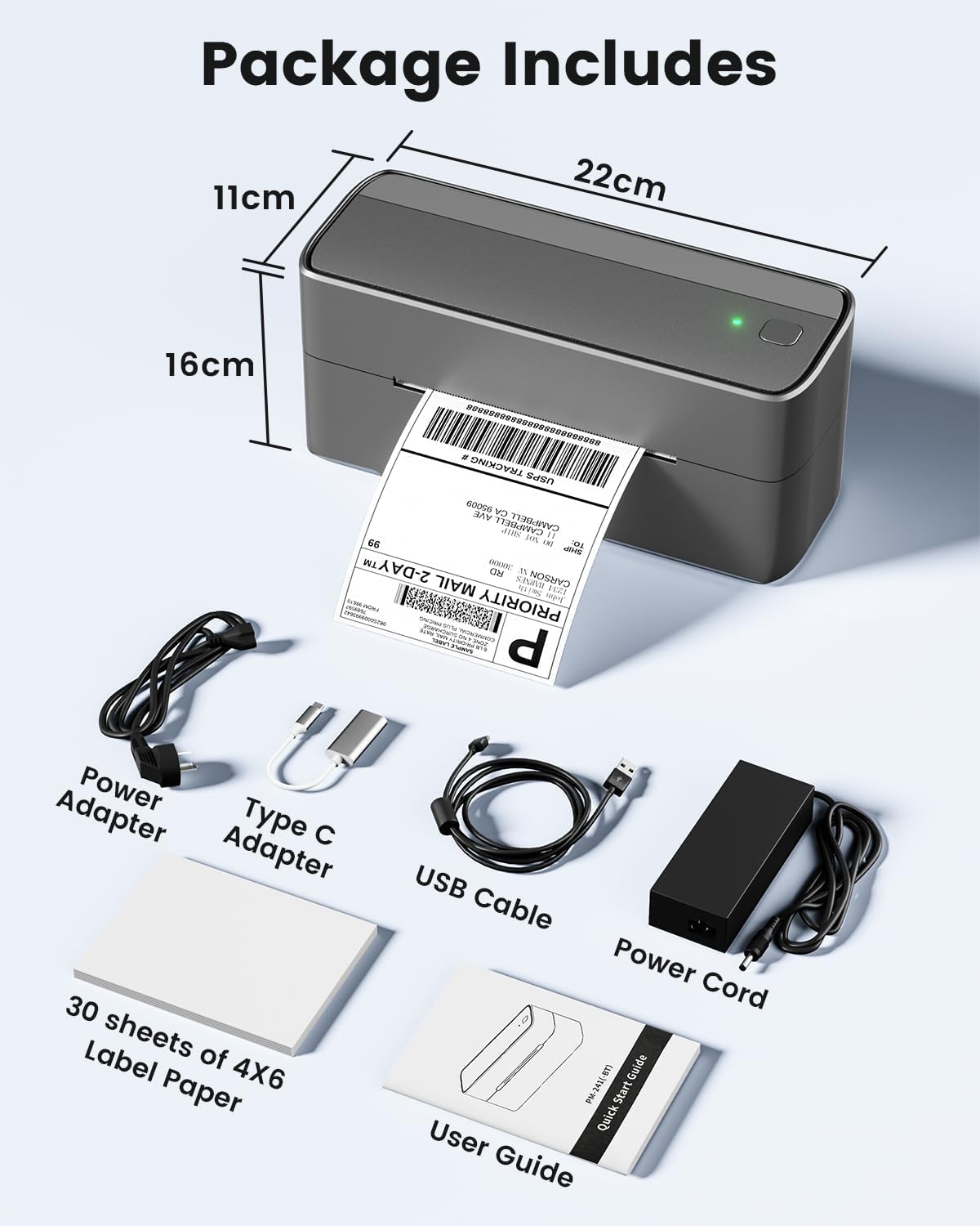 Phomemo 241BT Bluetooth Thermal Label Printer 4x6 Shipping Label Maker for Small Business, Wireless Label Printer Compatible with iPhone, Android, Amazon, Shopify, USPS – Gray