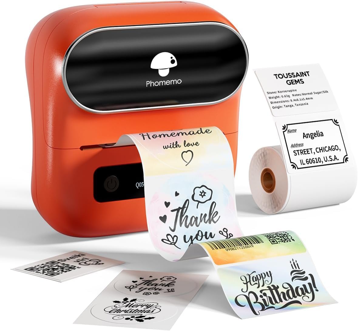 Phomemo M220 Bluetooth Thermal Label Printer 3.14" Portable Barcode & Address Label Maker for Office, Home & Small Business (Compatible with Android, iOS & PC) – Orange