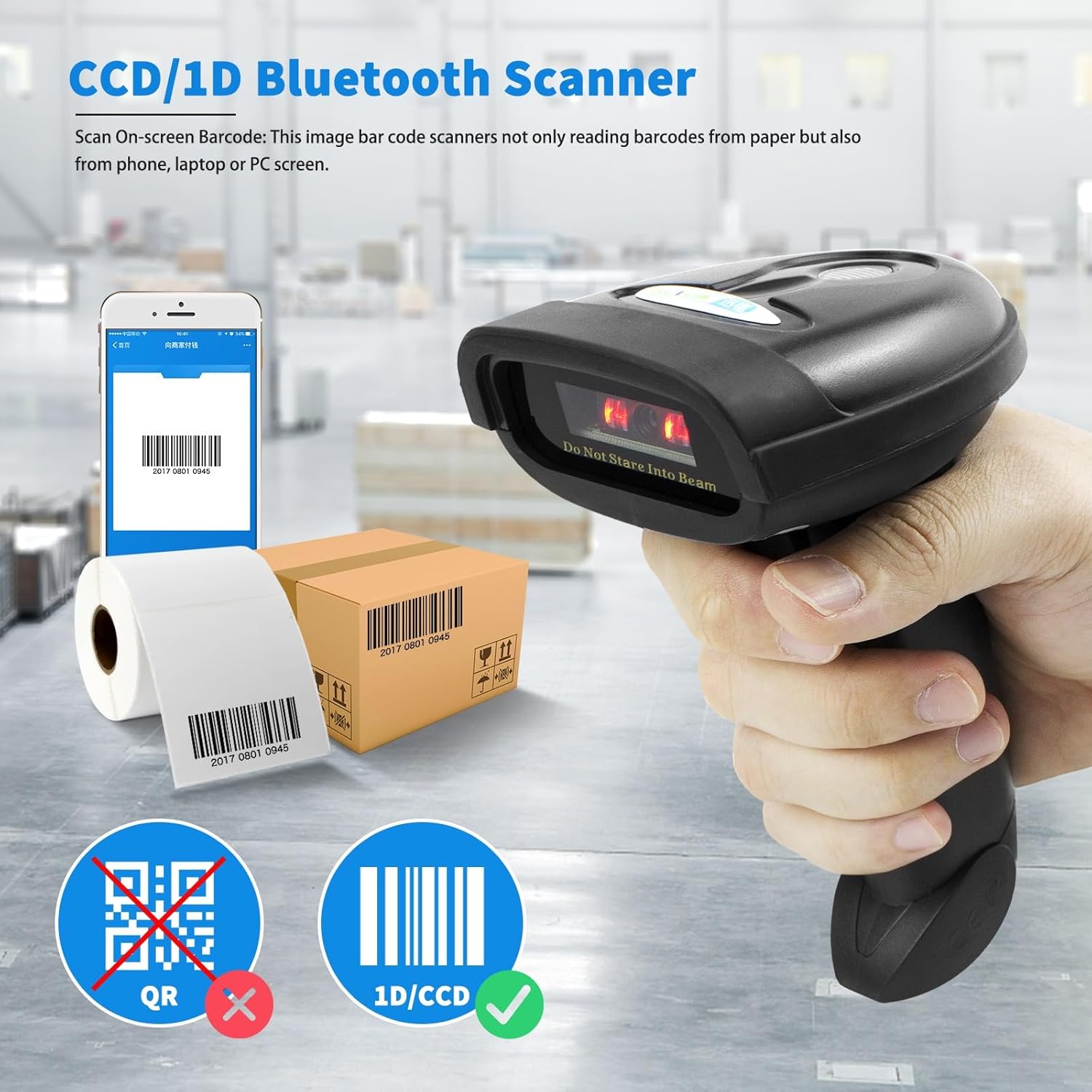 NETUM NT-1228BC CCD 1D Barcode Scanner – Bluetooth, 2.4GHz Wireless & USB Wired Barcode Reader for POS, Retail & Inventory Management