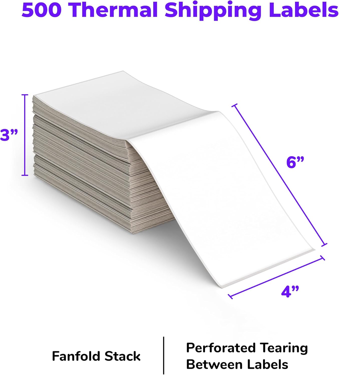 Rollo 4x6 Direct Thermal Shipping Labels Fan-Fold – 500 Pack Commercial Grade Adhesive Labels for Shipping, Barcode & Mailing – Compatible with Rollo, Zebra & Other Thermal Printers