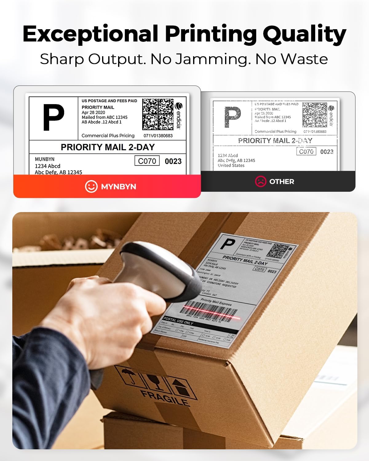 MUNBYN 4x6 Thermal Shipping Labels – 500 Per Roll, Direct Thermal Printer Labels, Commercial Grade Adhesive Mailing Labels for Zebra, Rollo & MUNBYN Printers