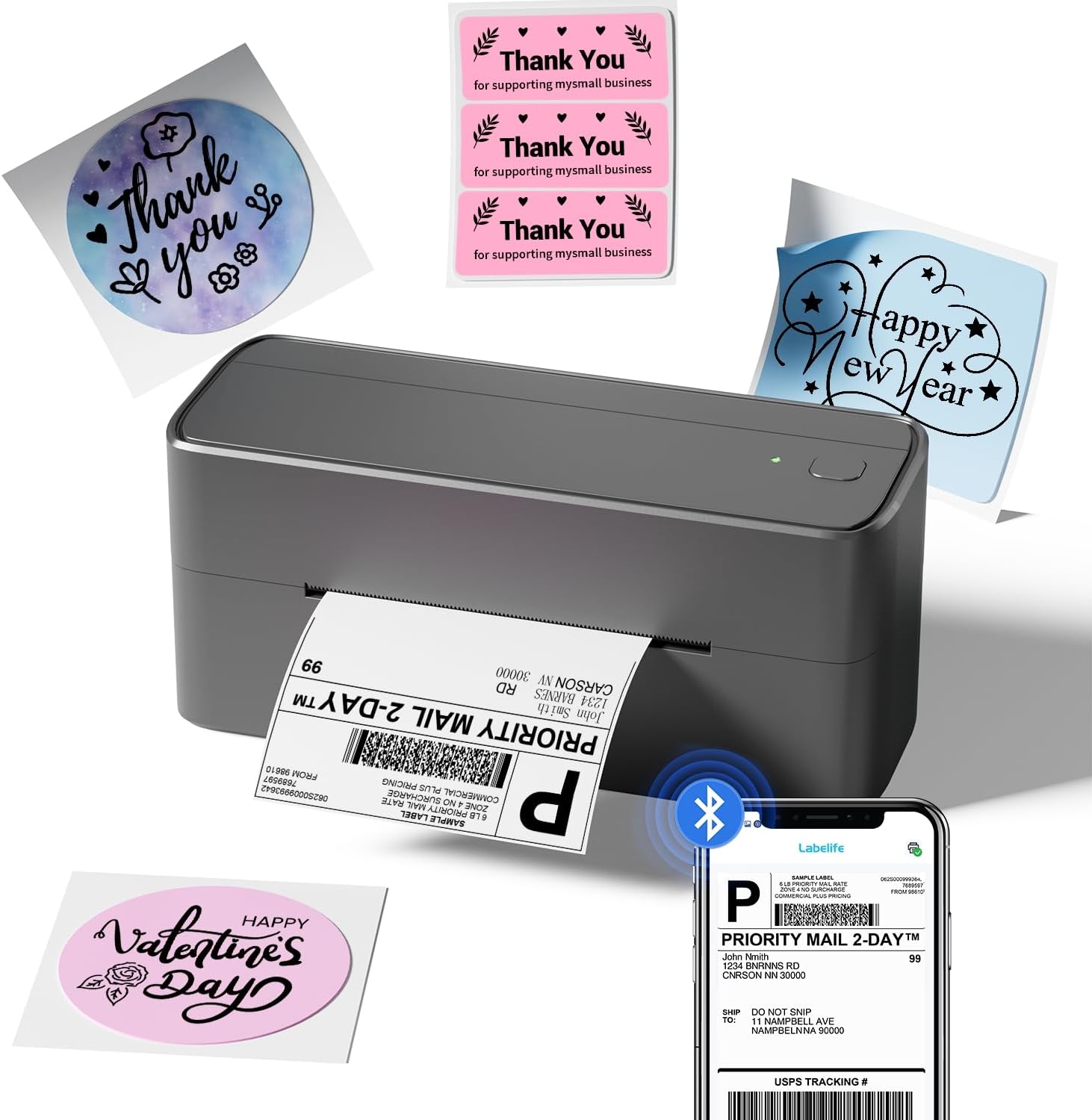 Phomemo 241BT Bluetooth Thermal Label Printer 4x6 Shipping Label Maker for Small Business, Wireless Label Printer Compatible with iPhone, Android, Amazon, Shopify, USPS – Gray