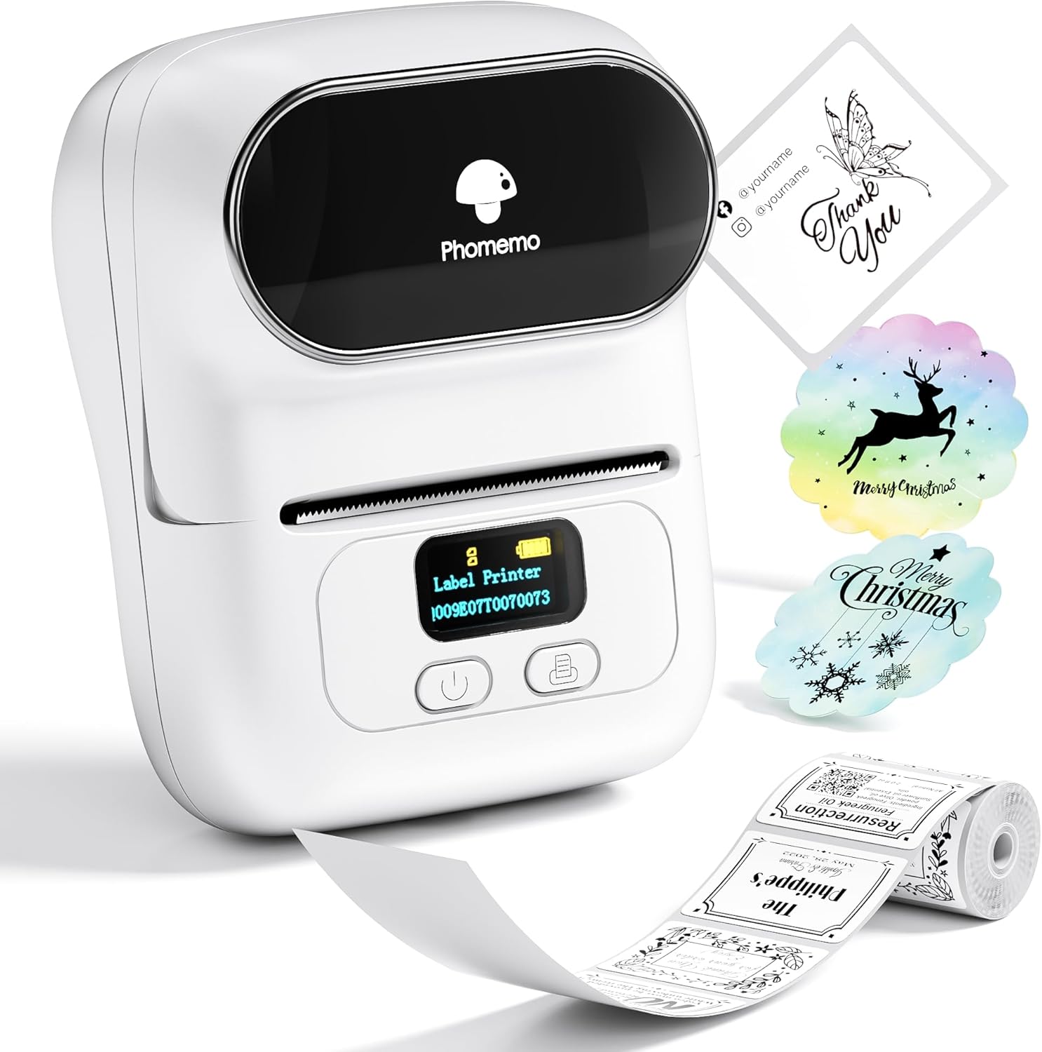 Phomemo M110 Bluetooth Label Maker Machine – Portable Thermal Label Printer for Barcode, Stickers & Shipping | Supports Arabic & English | Compatible with iOS & Android | White