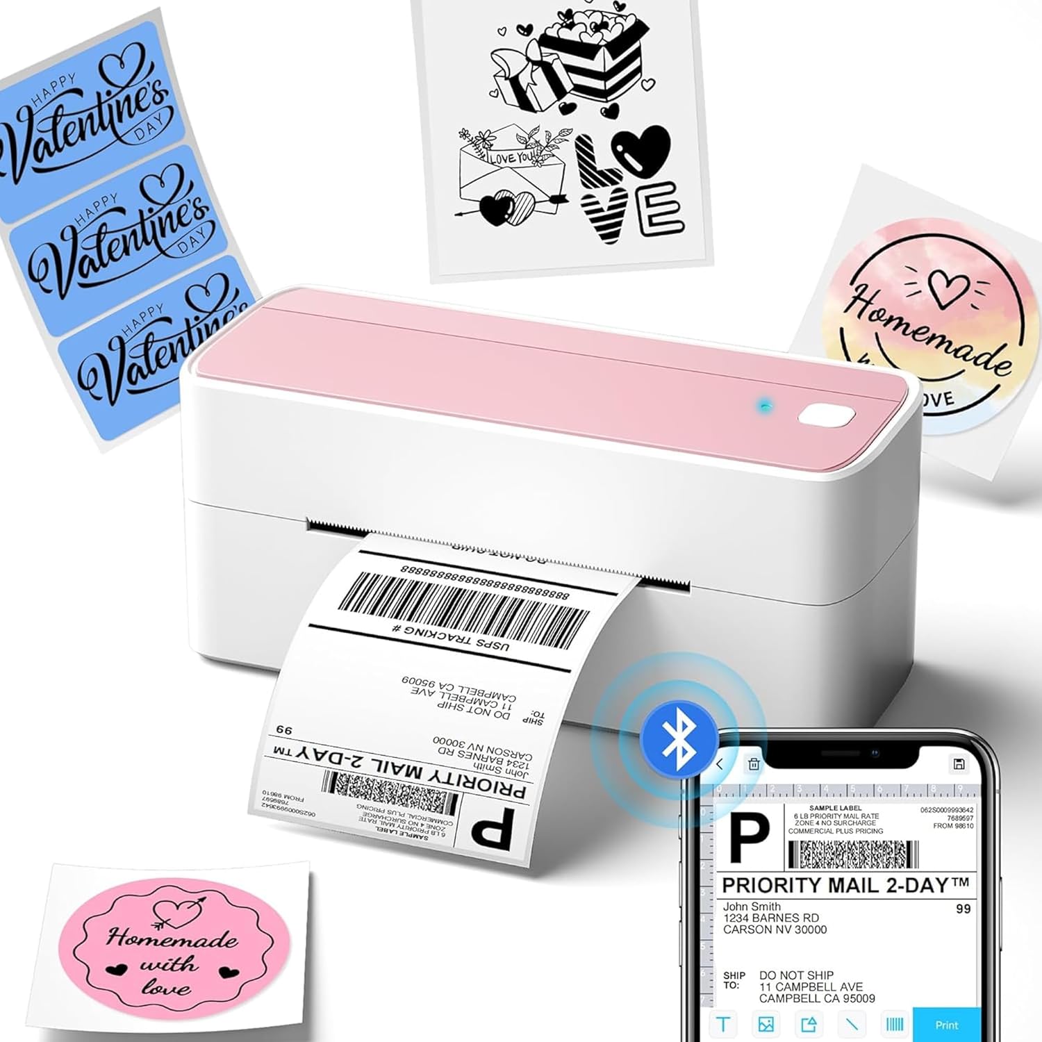 Phomemo 241BT Bluetooth Thermal Label Printer 4x6 – Wireless Shipping Label Maker for Small Business, Compatible with iPhone & Android, Works with Amazon, Shopify, USPS – Pink