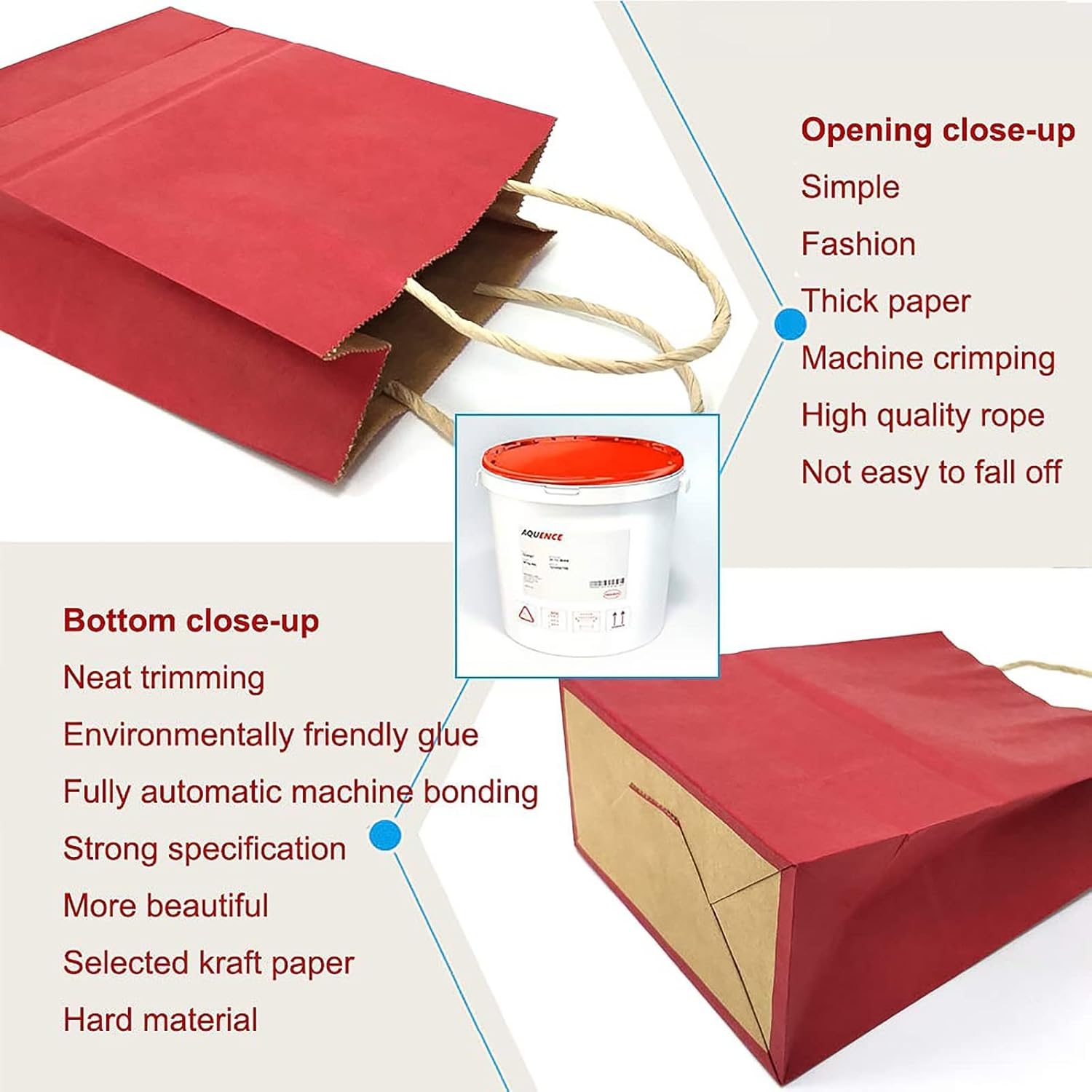 SHOWAY 12PCS Red Kraft Paper Gift Bags with Handles – Eco-Friendly Reusable Shopping Bags, 21x15x8 cm Bulk Retail Party Favor Bags