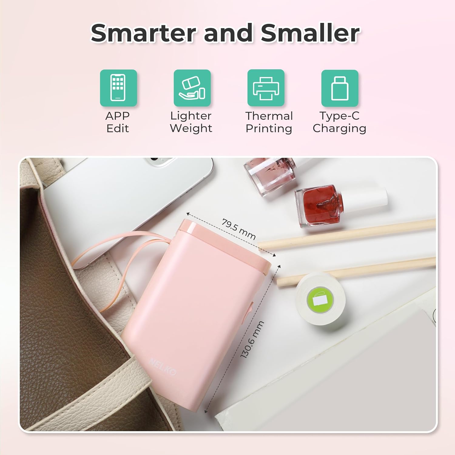 Nelko P21 Bluetooth Label Printer – Portable Wireless Mini Label Maker for iOS & Android, Self-Adhesive Thermal Printing Machine for Home, Office & Organization – Pink
