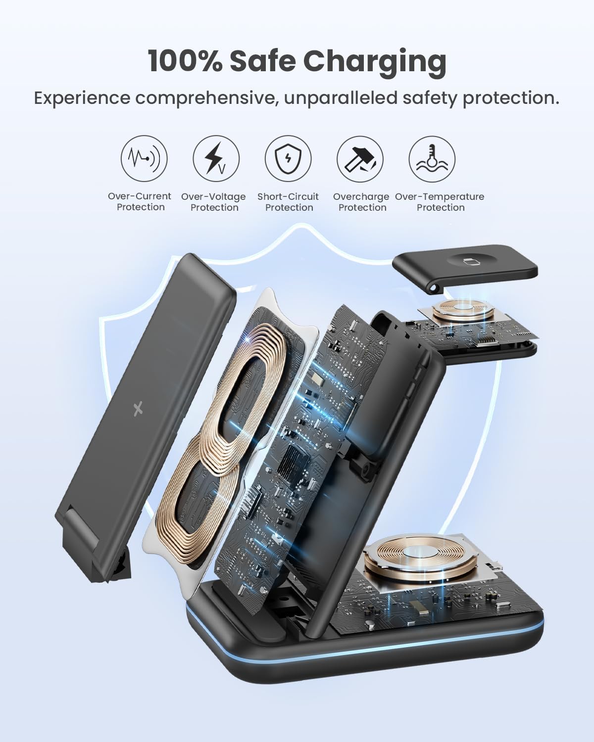 GEEKERA 3 in 1 Wireless Charging Station Foldable Fast Charging Stand for Apple iPhone 16/15/14/13/12, Apple Watch Ultra, and AirPods Pro – Portable MagSafe Compatible Charging Dock for Travel & Home