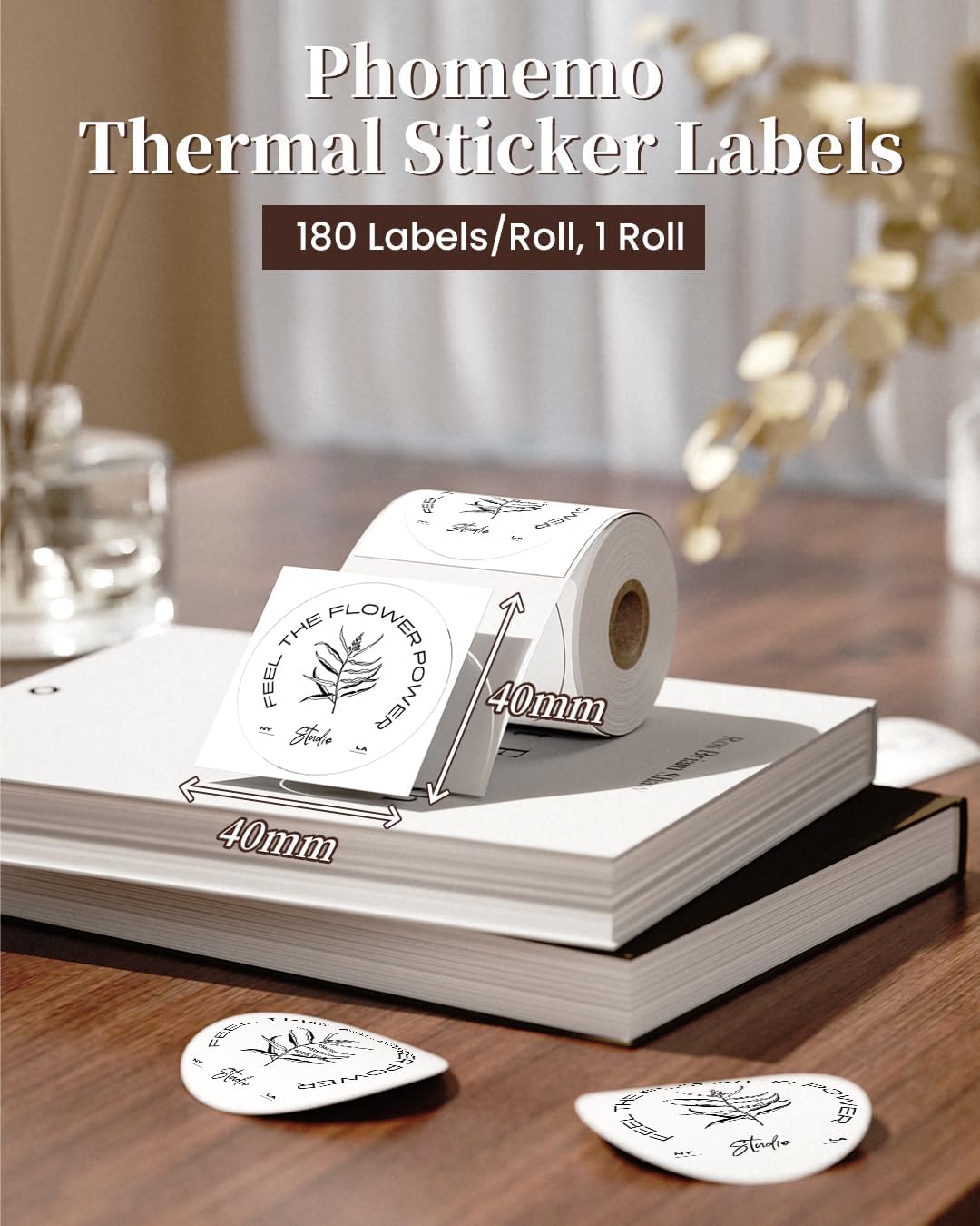 Phomemo M110 Round Thermal Labels 40x40mm (1.57" x 1.57"), 180 Labels/Roll – Self-Adhesive Multipurpose Stickers for M110, M220, M221, M150 Label Maker, Barcode FNSKU FBA Labels