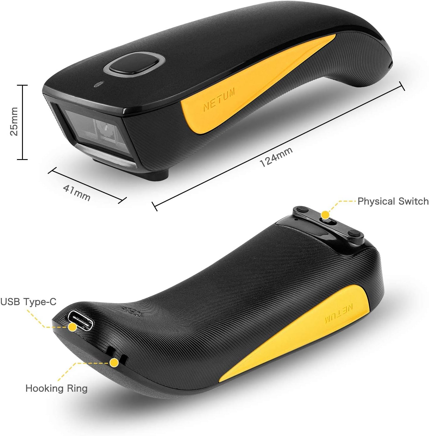 NETUM C750 Mini Bluetooth QR & Barcode Scanner – Portable 1D/2D Wireless Scanner, USB & 2.4G Cordless, Compatible with iPhone, iPad, Android, PC POS System for Inventory Management
