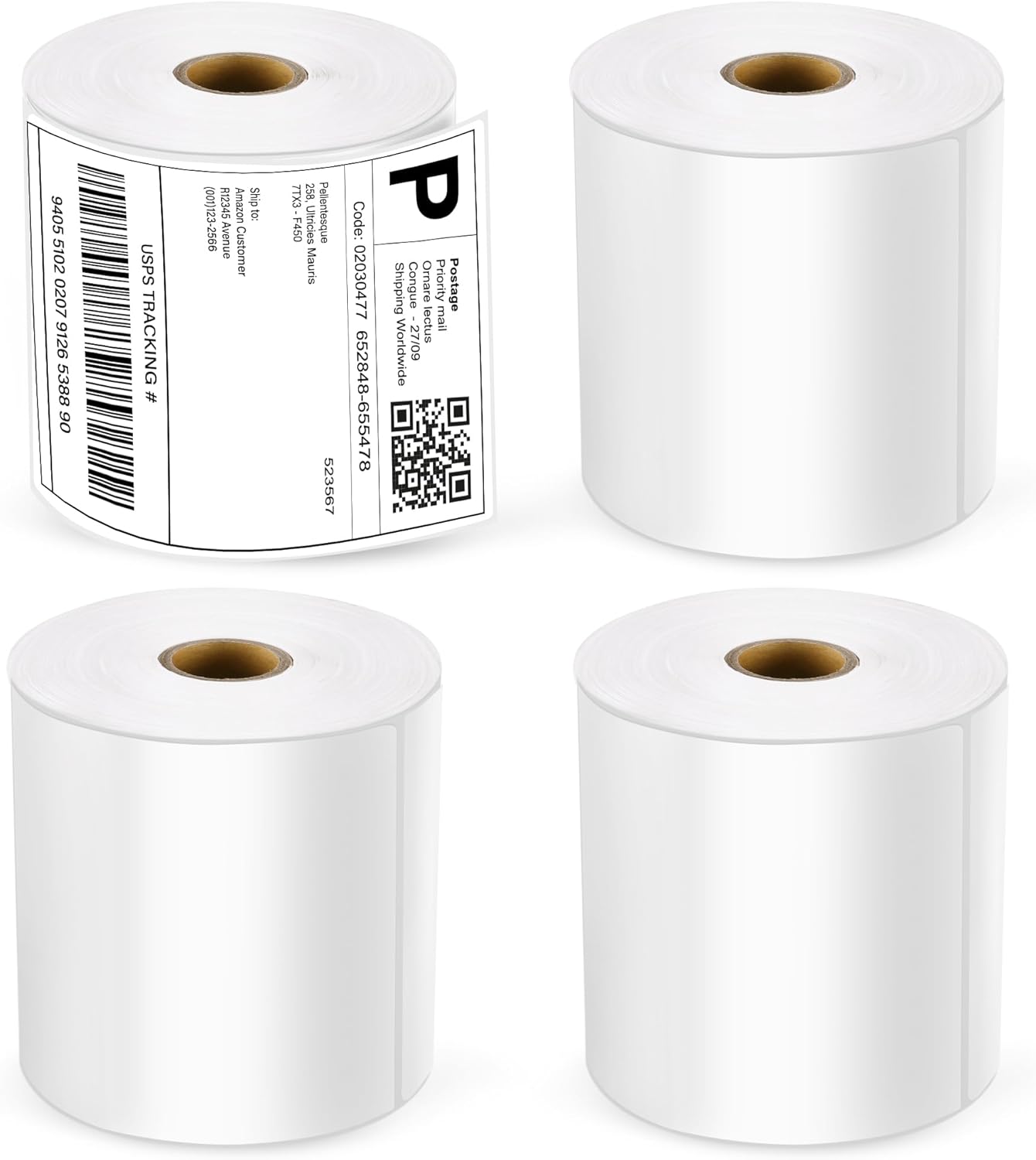 LotFancy 4x6 Direct Thermal Shipping Labels – 4 Rolls (1000 Labels Total, 250/Roll), 1" Core, Perforated White Mailing Labels Compatible with Zebra 2844, ZP-450, ZP-500, ZP-505 Printers