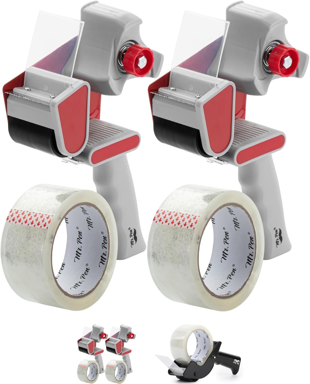 Mr. Pen Packing Tape Dispenser Gun 2-Inch (2 Pack) with 2 Rolls Clear Tape – Heavy Duty Tape Gun for Packaging, Moving & Shipping Boxes