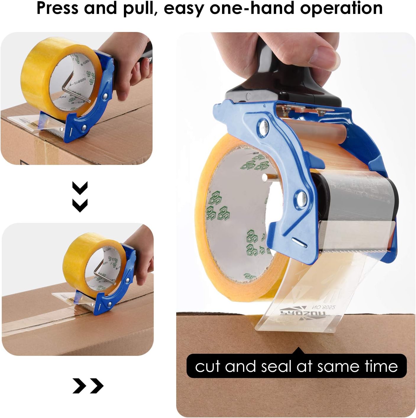 Fast Reload 2-Inch Tape Gun Dispenser with Cutter – Heavy Duty Packing Tape Dispenser for Packaging, Sealing & Shipping Boxes (Blue)