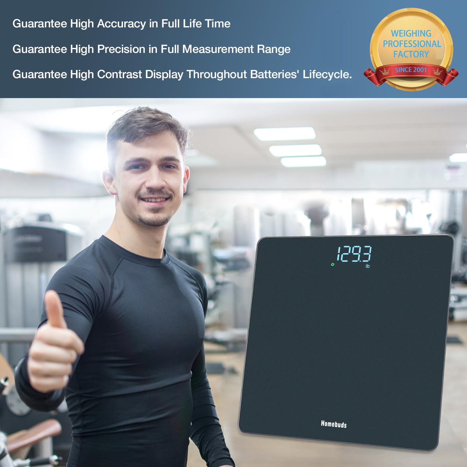 Homebuds Digital Weight Scale 182kg Capacity – High Precision 0.05kg Accuracy, LED Display, Step-On Technology, Bathroom Body Scale with AAA Batteries Included (Blue)