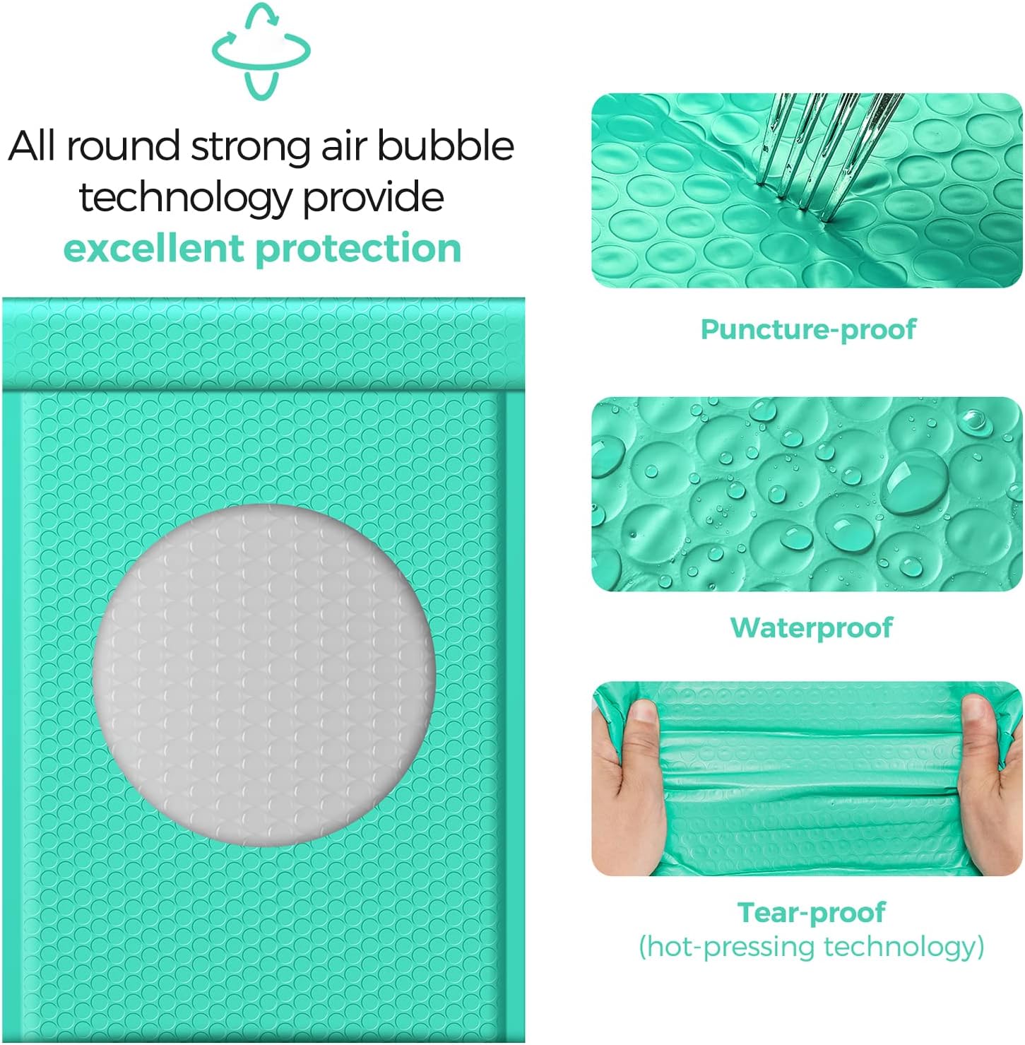 Fuxury Teal Bubble Mailers 10.5x16 Inch – Poly Padded Shipping Envelopes, Self-Seal Waterproof Bubble Mailers for Small Business Packaging, Durable Lightweight Mailing Bags, 25 Pack