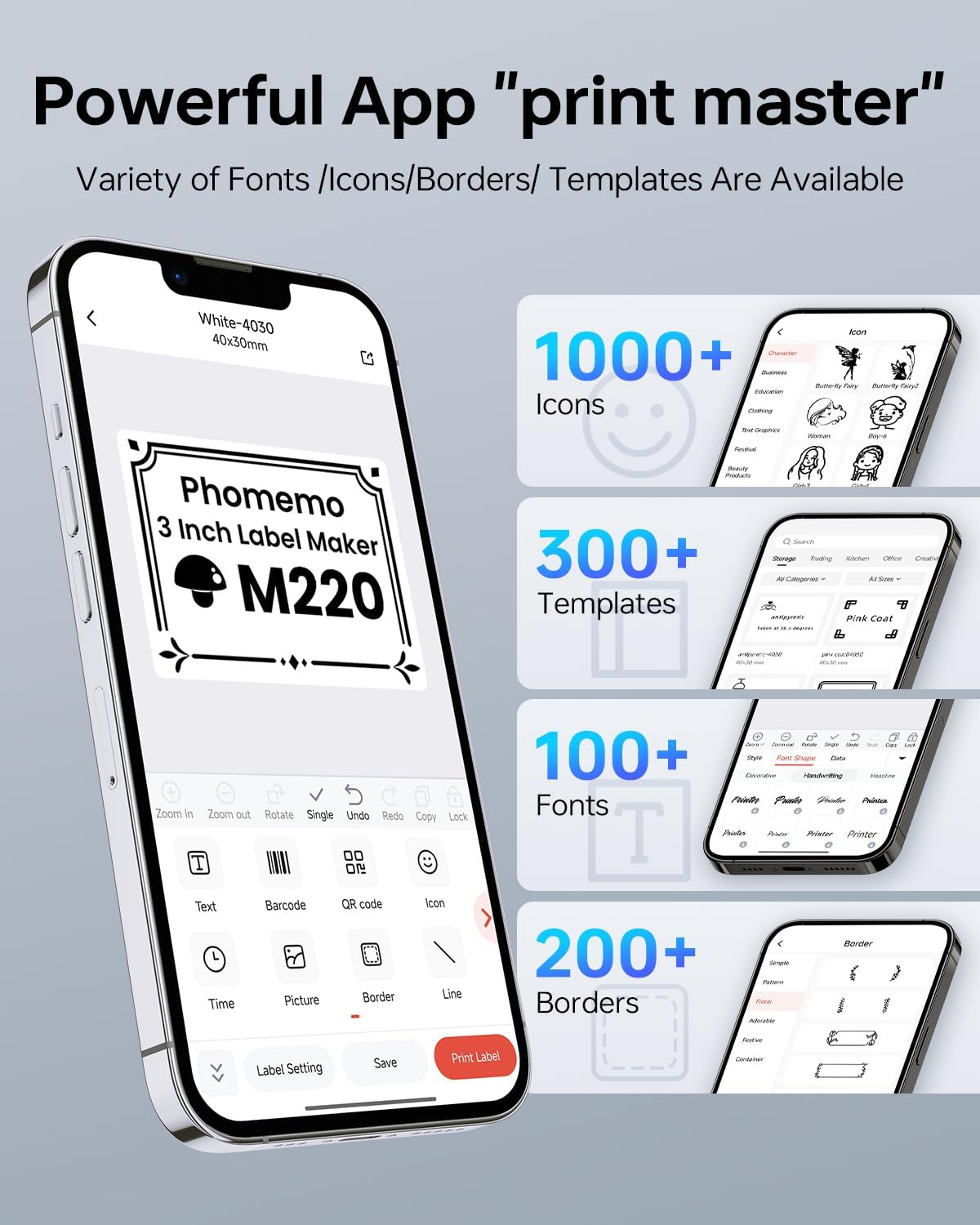 Phomemo M220 Bluetooth Label Maker – 3 Inch Thermal Label Printer for Barcode, Shipping & Clothing Labels | Portable Sticker Printer for Small Business | Compatible with iOS, Android & PC