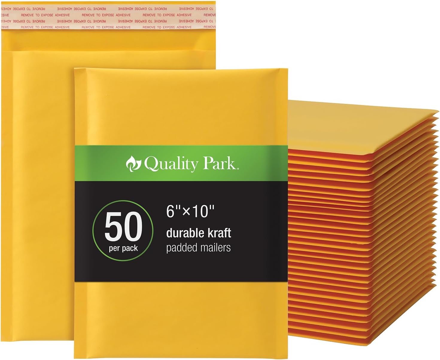 Quality Park 6x9 Bubble Mailers – 50 Pack Brown Kraft Padded Envelopes with Redi-Strip Peel & Seal Closure, Durable Protective Shipping Bags for Small Business Packaging