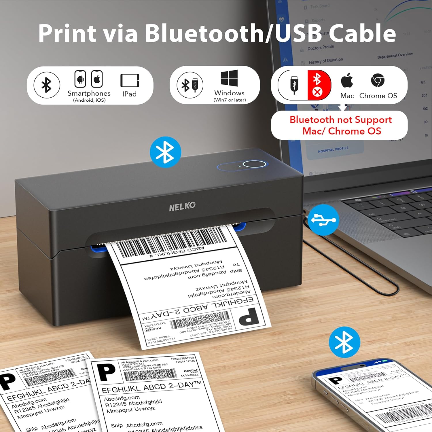 Nelko Bluetooth Thermal Shipping Label Printer 4x6 – Wireless Label Printer for Android, iPhone & Windows | Ideal for Amazon, eBay, Shopify, Etsy, USPS