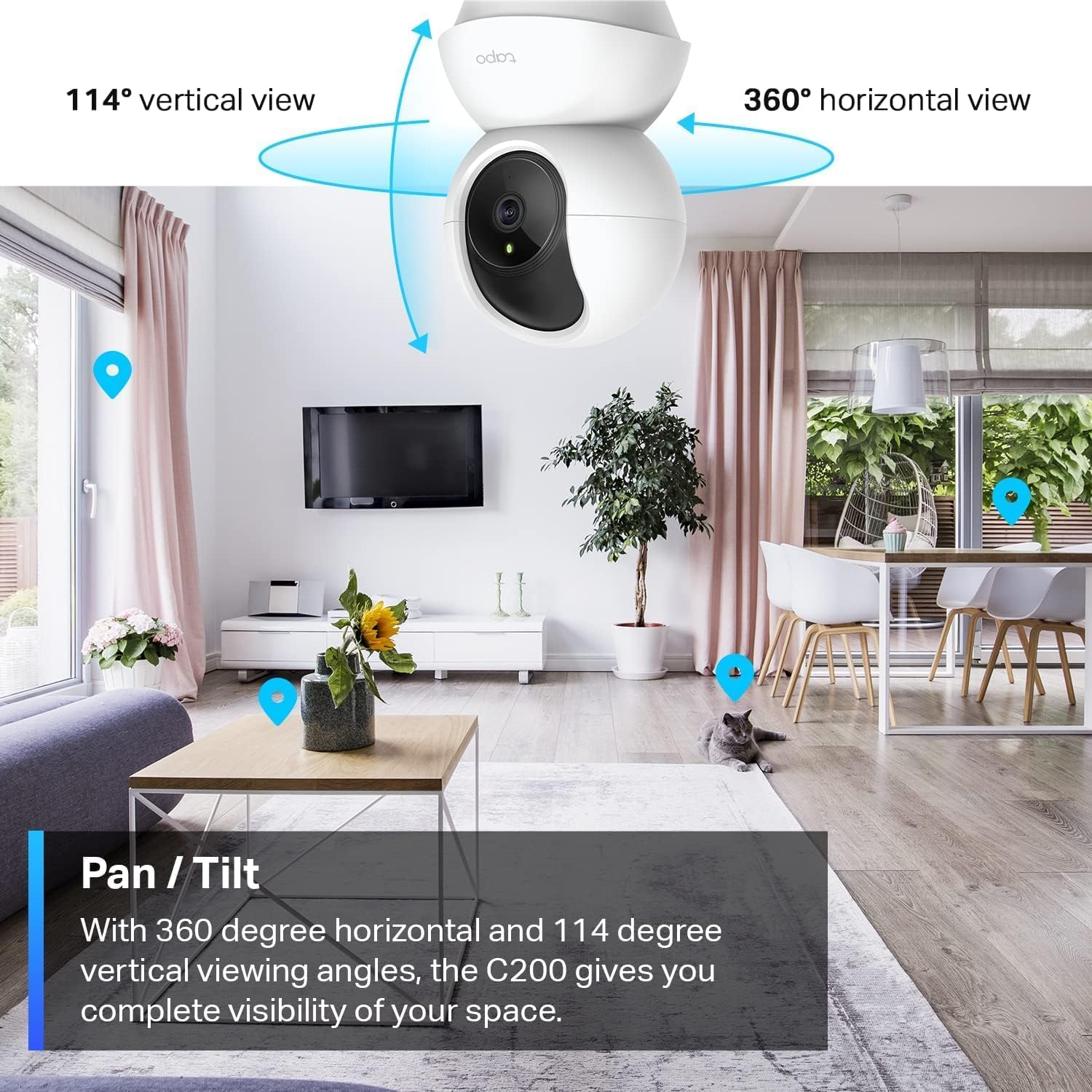 TP-Link TP-Link Tapo C200 1080p Pan/Tilt Smart Security Camera – 360° Rotational View, Motion Tracking, Baby Cry Detection, 2-Way Audio, Night Vision, Works with Alexa & Google Home