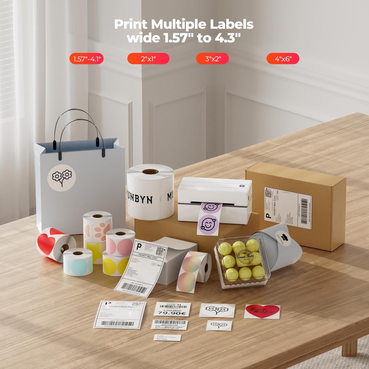 MUNBYN Bluetooth Thermal Label Printer 130B – 4x6 Wireless Shipping Label Printer for Small Business, Compatible with iPhone, Android, iPad, Windows, macOS & Chrome for Etsy, eBay, USPS