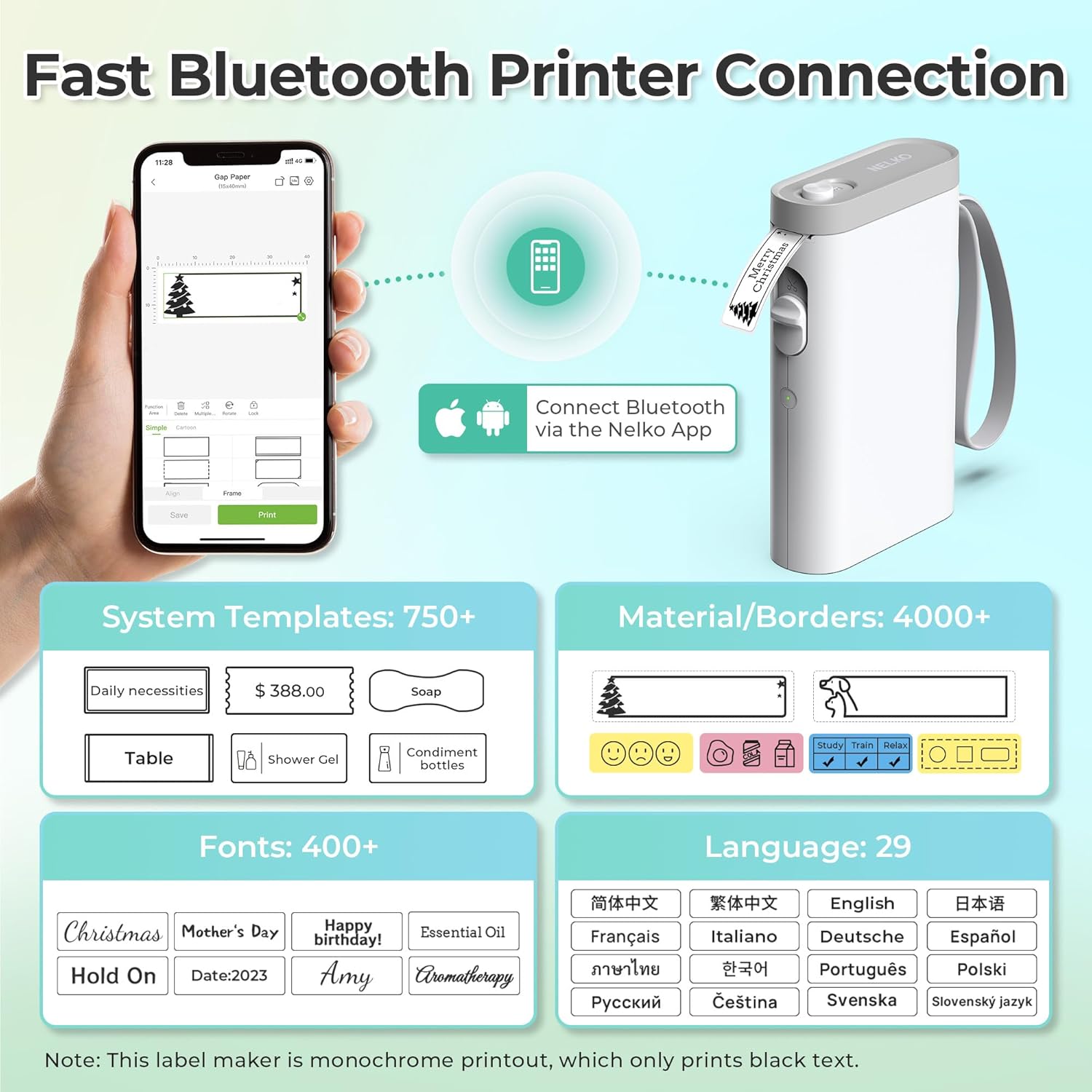 Nelko P21 Bluetooth Label Maker Portable Wireless Mini Label Printer for iOS & Android, Self-Adhesive Sticker Printing Machine for Home Office Organization, White