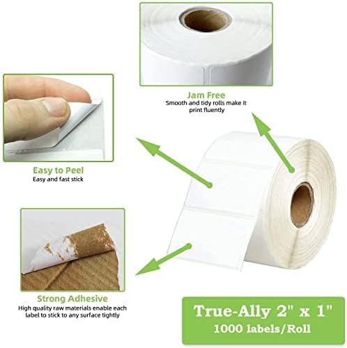 True-Ally 2" x 1" Direct Thermal Barcode Labels Roll (50mm x 25mm) – 1000 White Self-Adhesive Stickers for Shipping, Packaging & Retail – Compatible with Thermal Printers