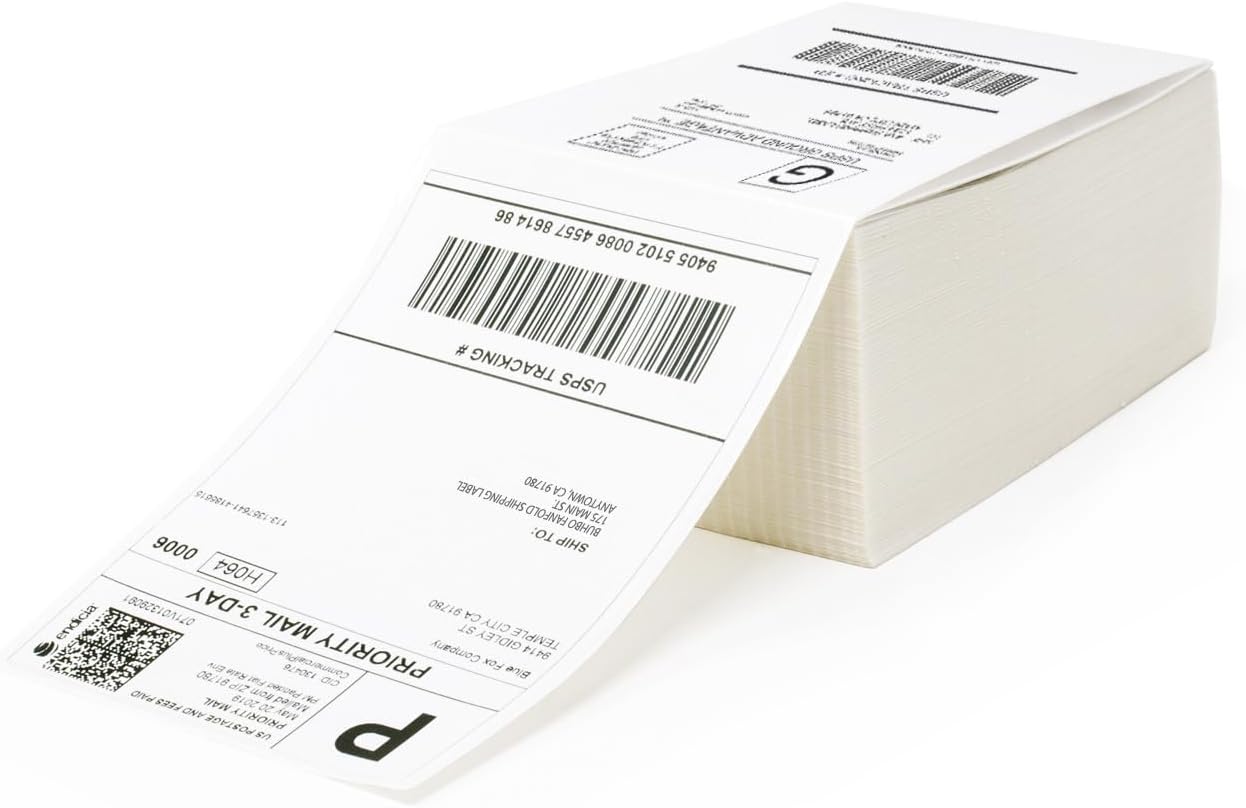 Buhbo 4" x 6" Direct Thermal Shipping Labels – 500 Fanfold Labels, Commercial Grade White, Rollo & Zebra Compatible, Perforated Mailing Labels for eCommerce & Small Business