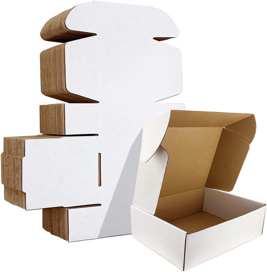 HORLIMER 9x6x2 Inch Shipping Boxes (25 Pack) – White Corrugated Cardboard Literature Mailers, Durable Packing Boxes for Small Business, E-commerce & Gift Packaging