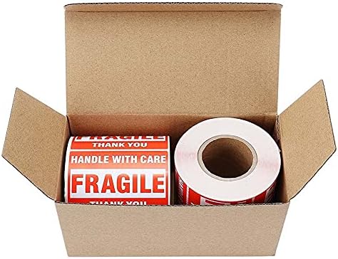Immuson Fragile Warning Tape Stickers 3" x 2" – Handle with Care Shipping Labels, 500 Labels Per Roll, Strong Adhesive Packaging Stickers for Boxes & Parcels