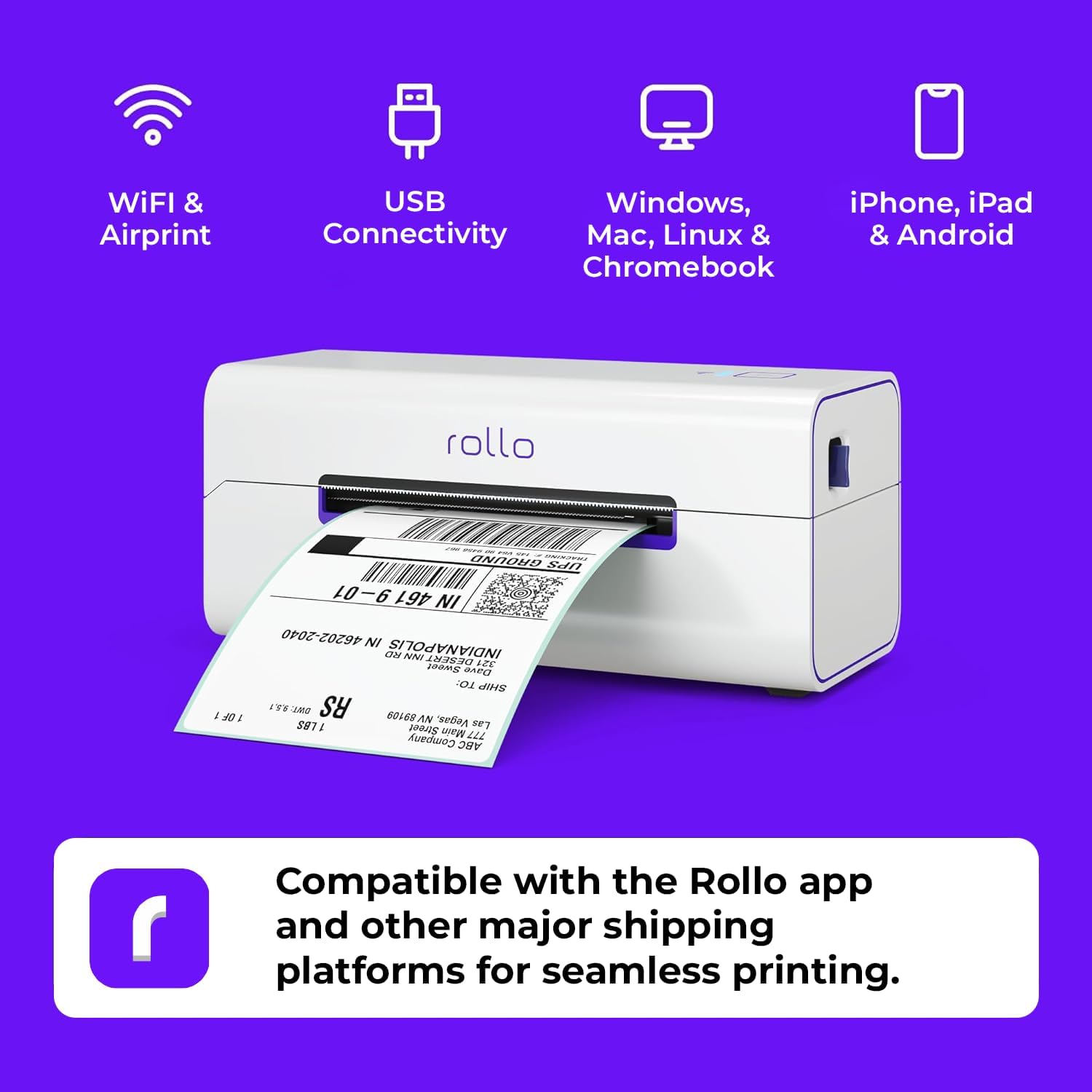 Rollo Wireless Label Printer 4x6 – WiFi Thermal Shipping Label Printer with AirPrint for iPhone, iPad, Mac, Compatible with Windows, Android, Chromebook & Linux.