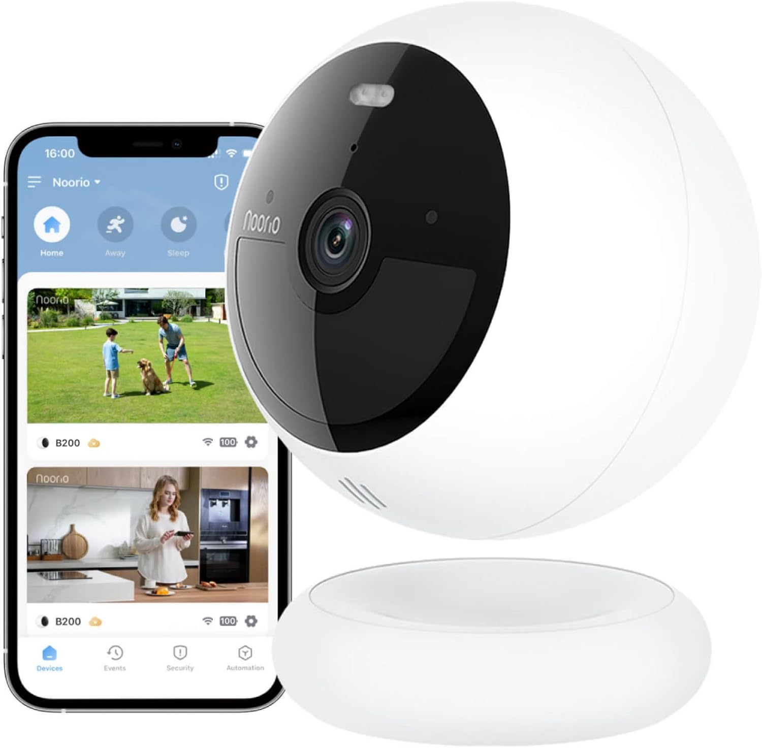 Noorio B200 Wireless Security Camera 1080P | Battery Powered Home Surveillance Cam with 32GB Local Storage, Color Night Vision, Spotlight, Motion Detection | Works with Alexa, Easy Setup