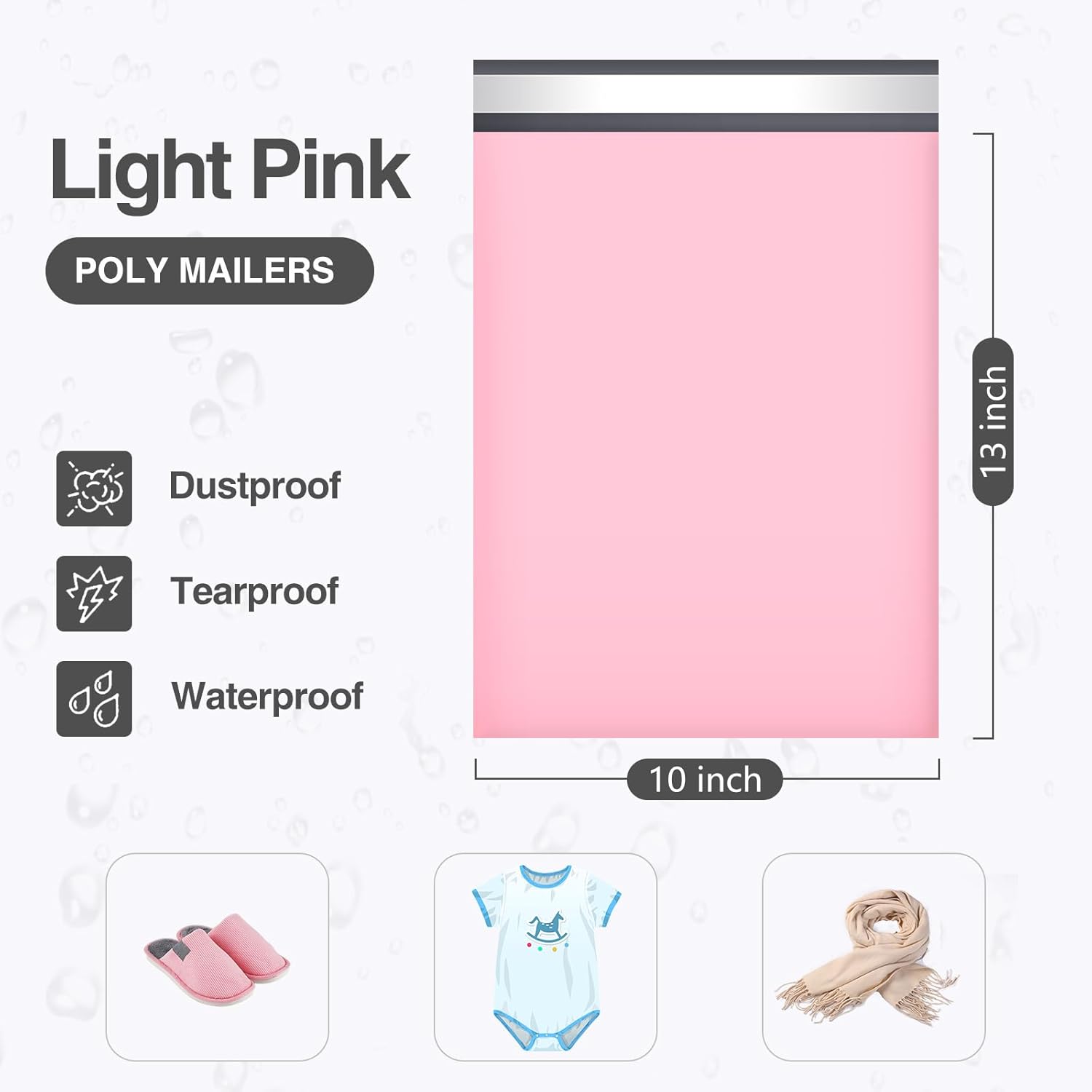 UCGOU Poly Mailers 10x13 Inch (200 Pack) Light Pink Shipping Bags #4 – Strong Self-Seal Adhesive, Waterproof & Tear-Proof Mailing Envelopes for Clothing, Books & Small Business Packaging