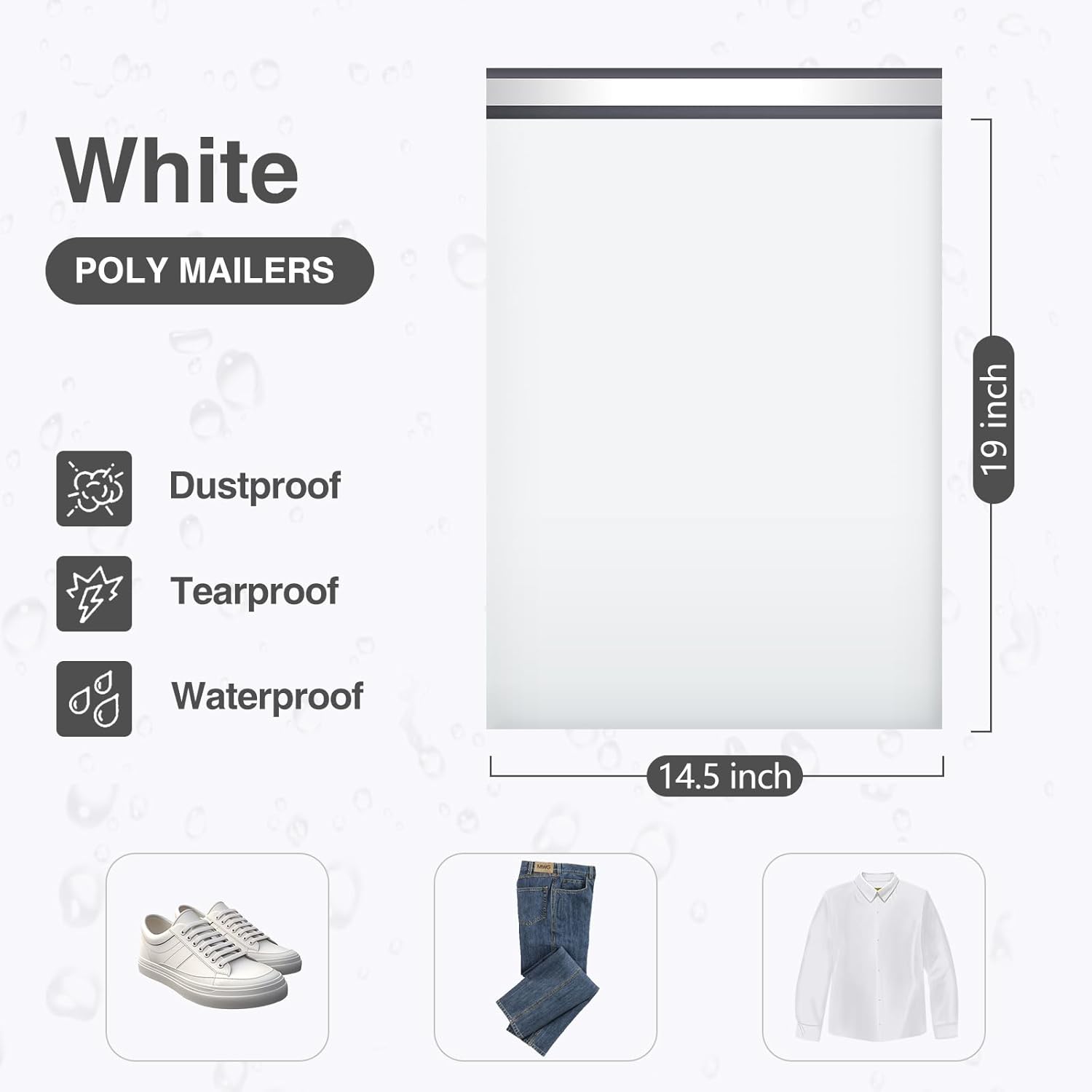 UCGOU 14.5x19 Inch White Poly Mailers 50 Pack – Large Self-Sealing Shipping Bags, Waterproof & Tear-Proof Mailing Envelopes for Clothing & E-commerce Packaging