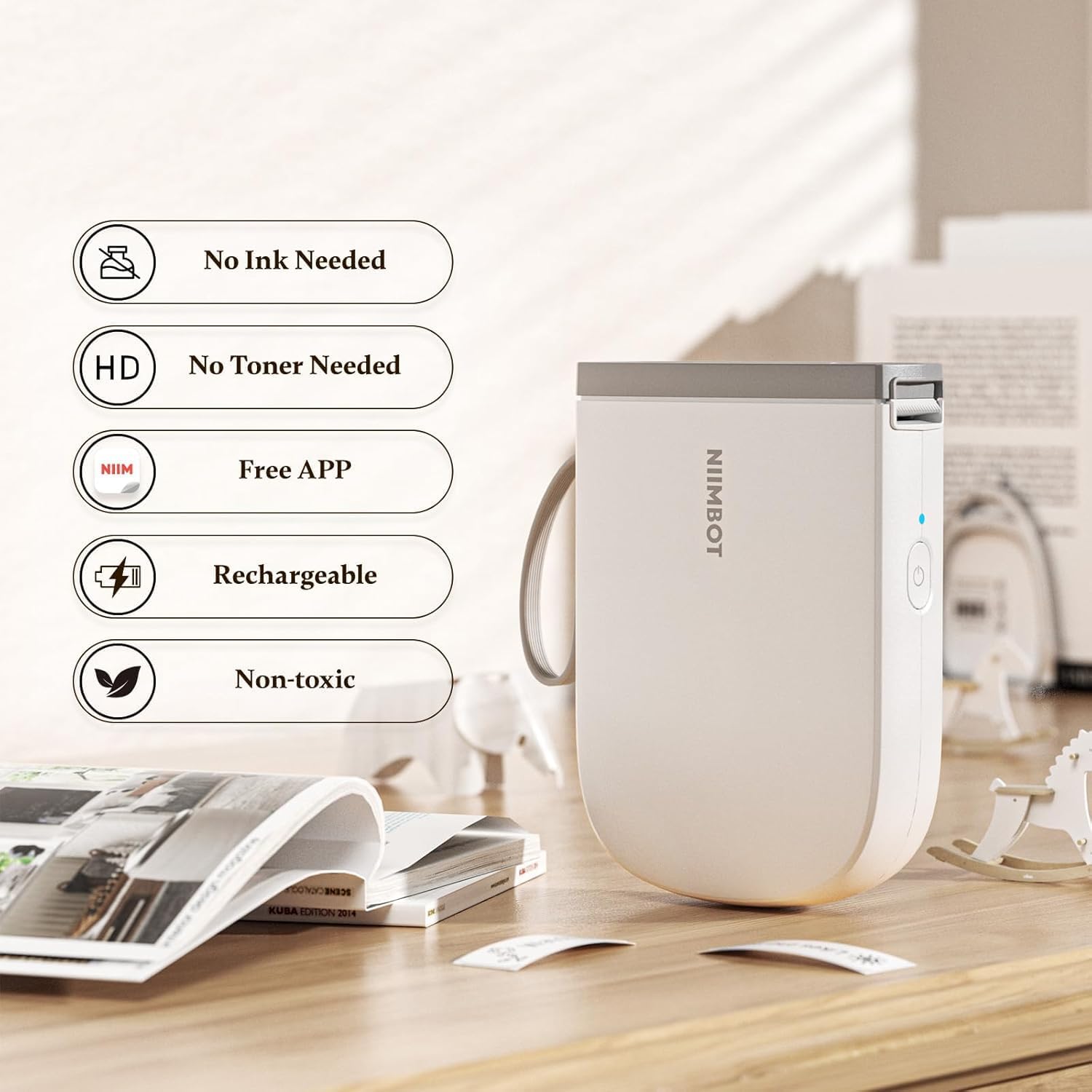 NIIMBOT D11 Bluetooth Mini Label Maker – 300 DPI Portable Thermal Label Printer with Tape, Rechargeable Wireless Sticker Printer for Home, Office & Organization (White)