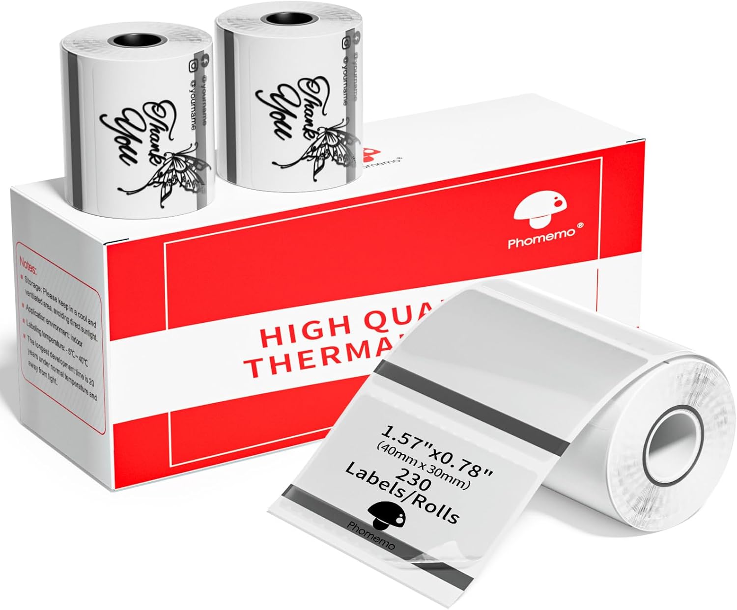 Phomemo Transparent Thermal Labels 3 Rolls 1.57" x 1.18" (40x30mm) – Clear Self-Adhesive Sticker Paper for M220/M110/M120/M221/M200 Label Maker, Barcode, Price Tags & Packaging Labels