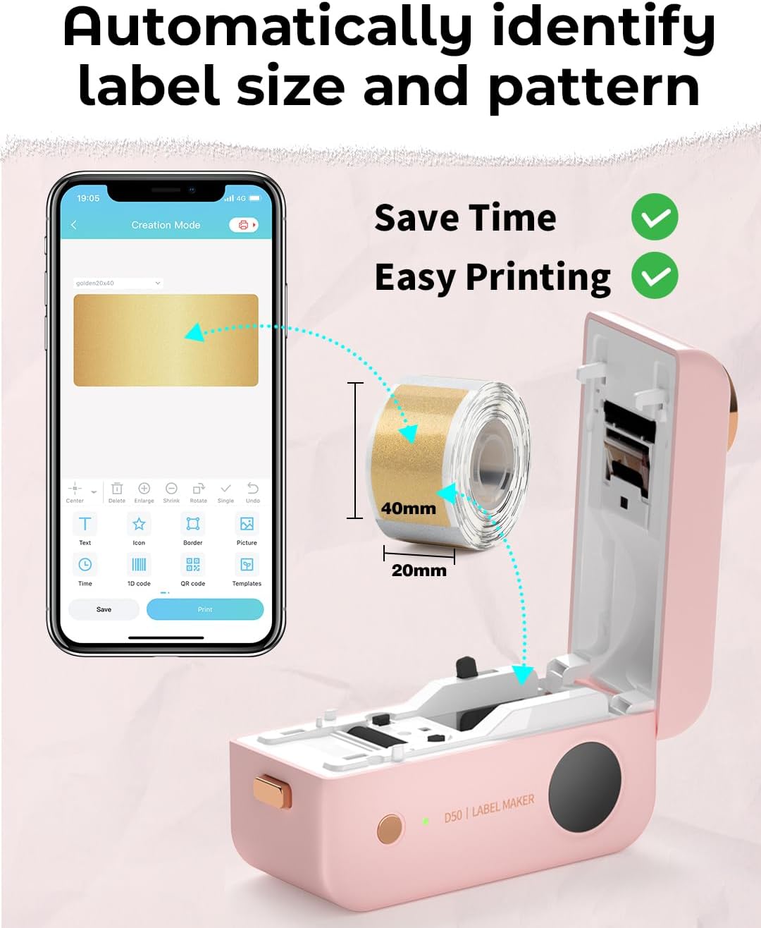 Phomemo D50 Mini Label Maker Machine with Cutter – Portable Bluetooth Thermal Label Printer for 3/4"–7/8" Tape, Wireless Labeler for Home, Office, School & Organization, Compatible with iOS & Android